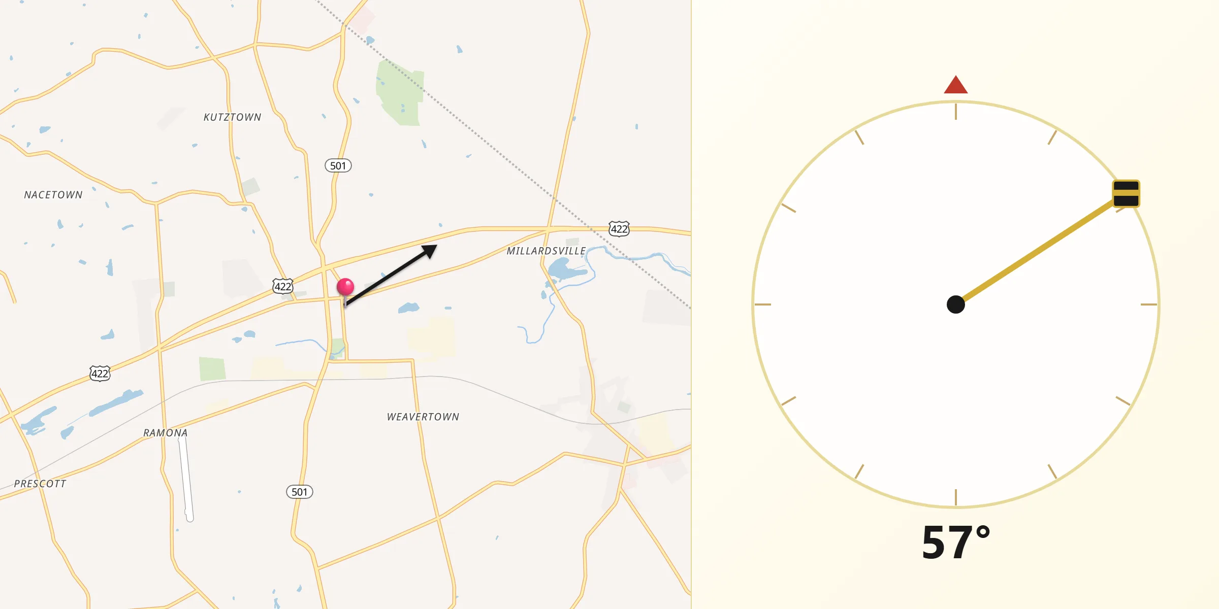 Qibla Direction from Myerstown