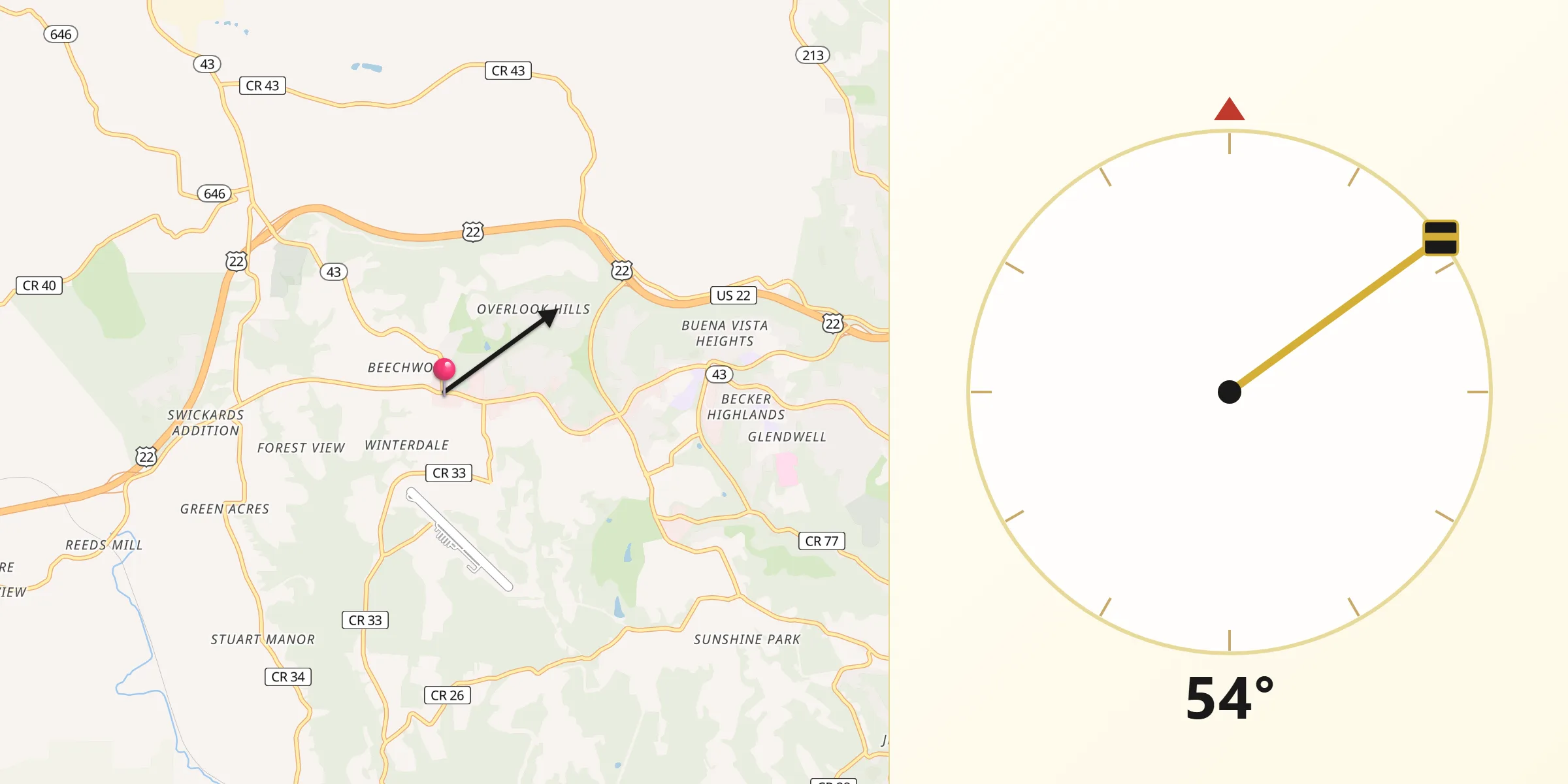 Qibla Direction from Wintersville