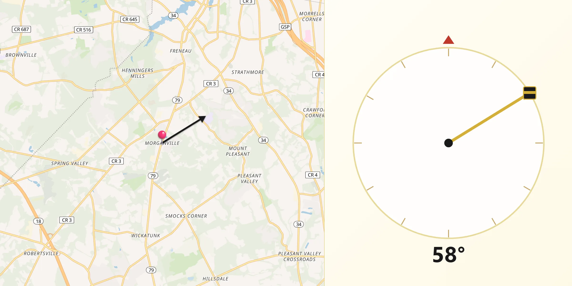 Qibla Direction from Morganville