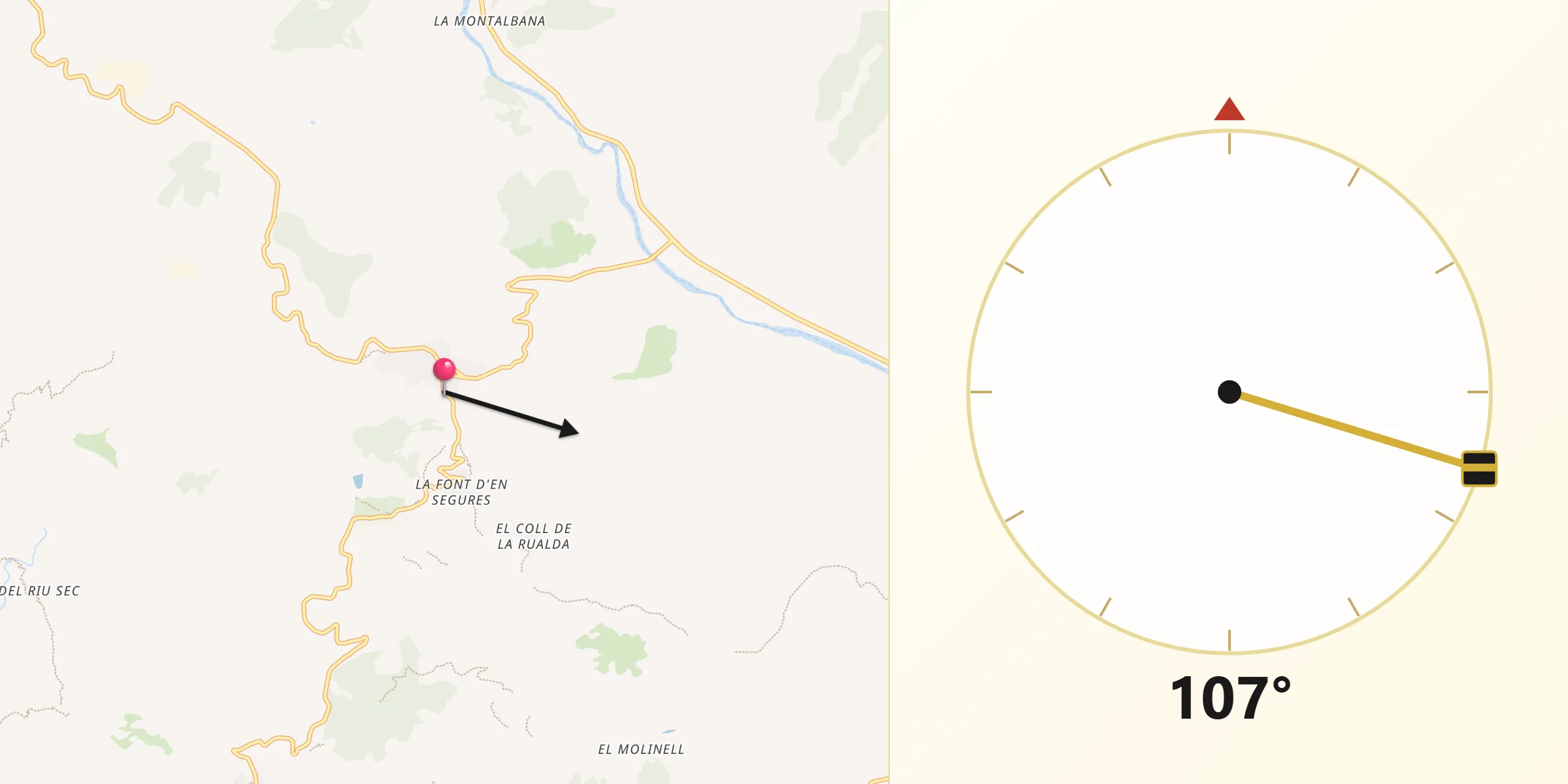 Dirección de la Qibla desde Benassal