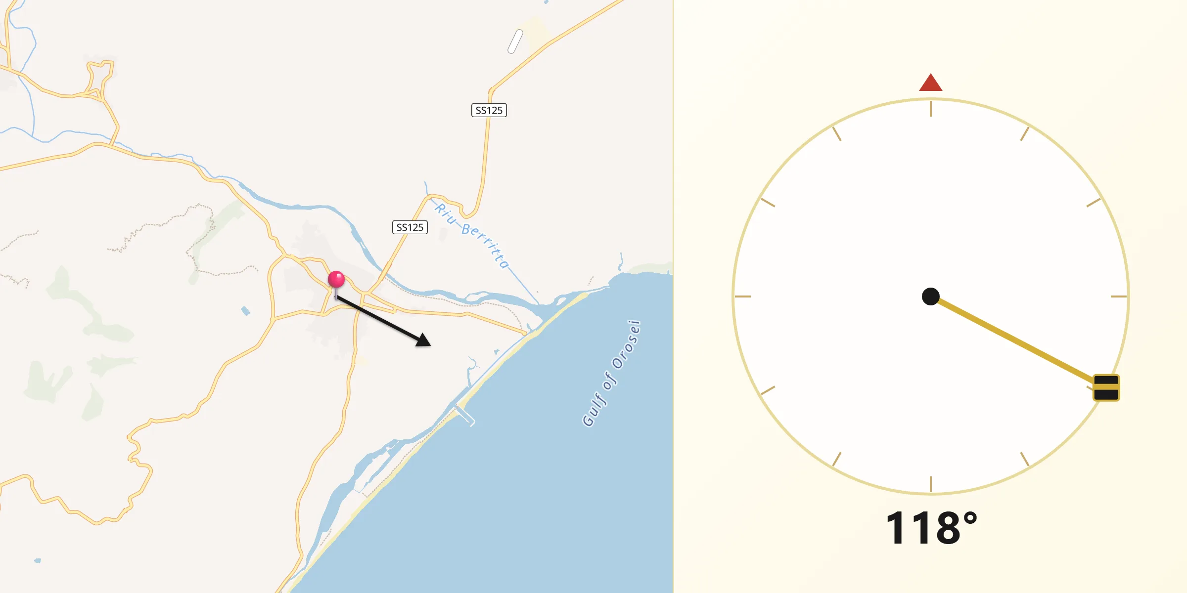 Direzione della Qibla da Orosei