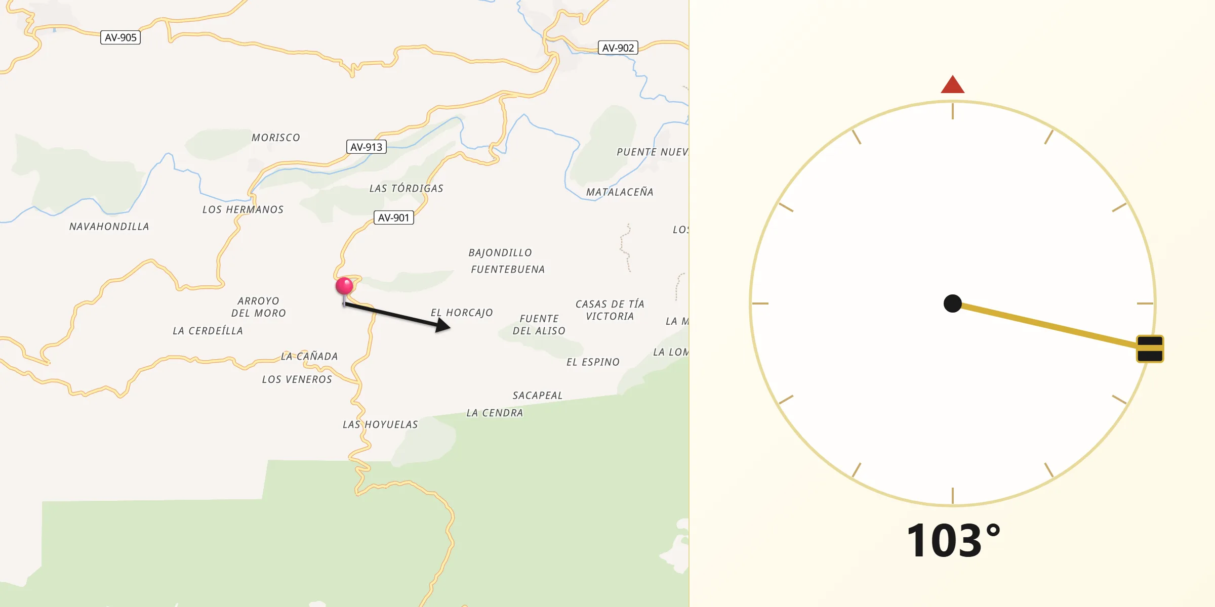 Dirección de la Qibla desde Villanueva de Ávila