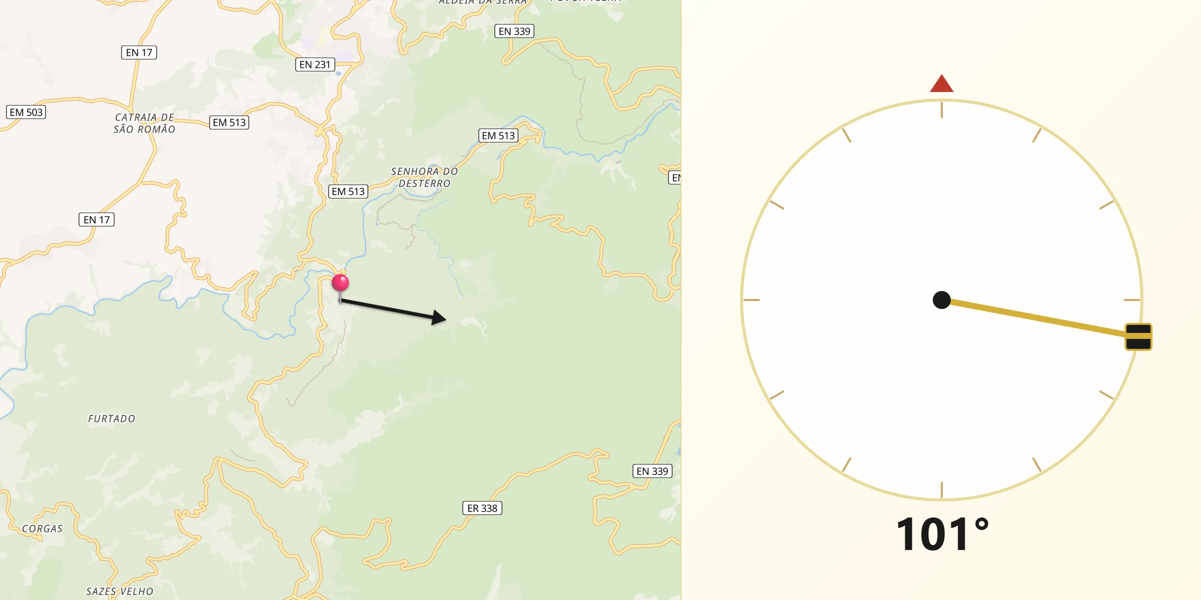 Direção da Qibla a partir de Lapa Dos Dinheiros
