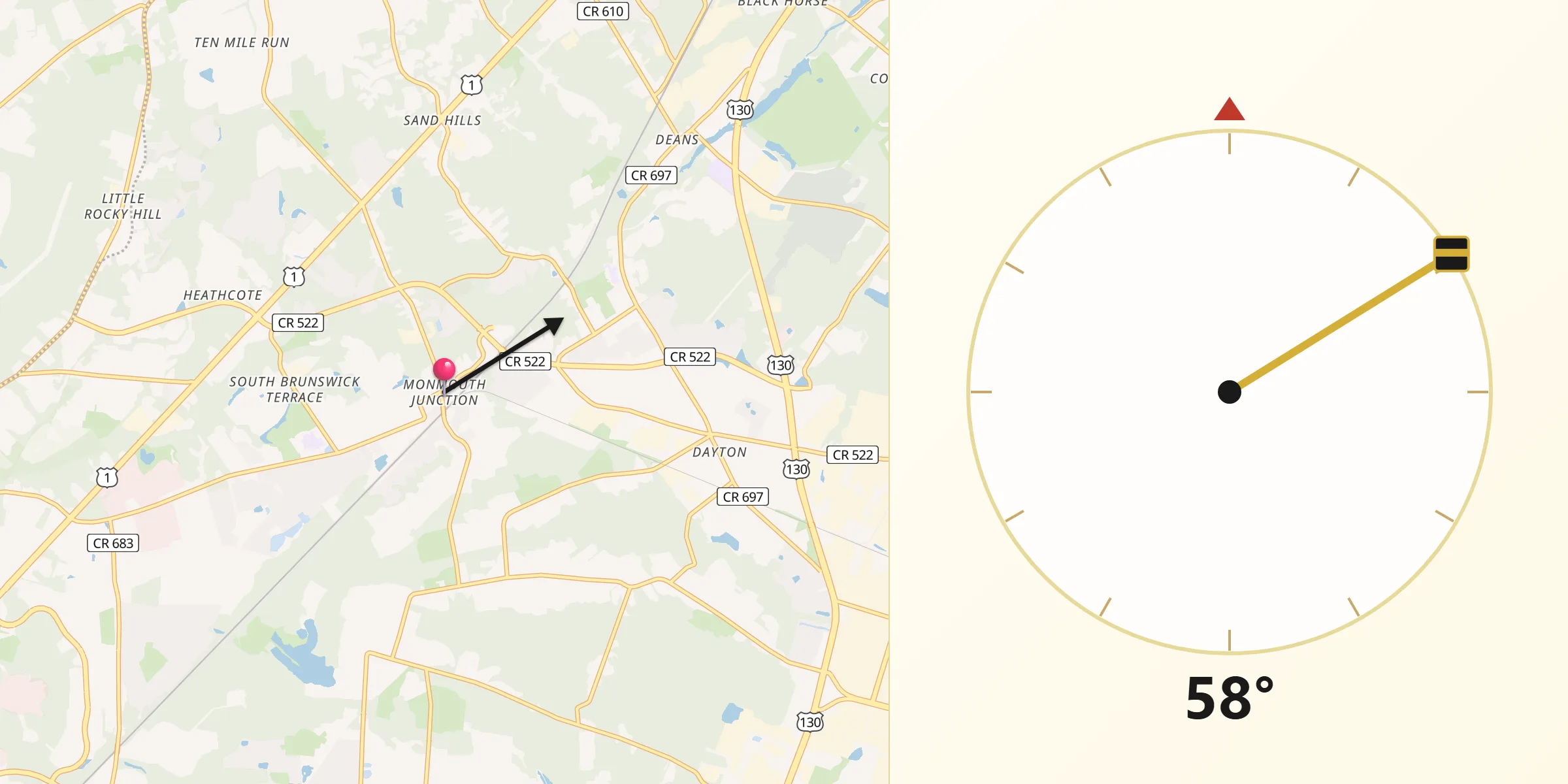 Qibla Direction from Monmouth Junction