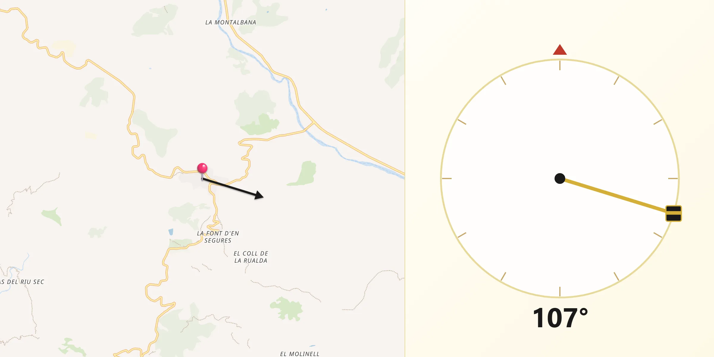 Dirección de la Qibla desde Benasal