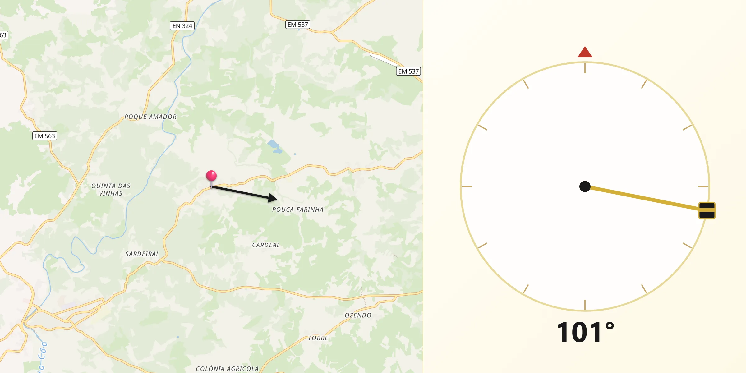 Direção da Qibla a partir de Rendo