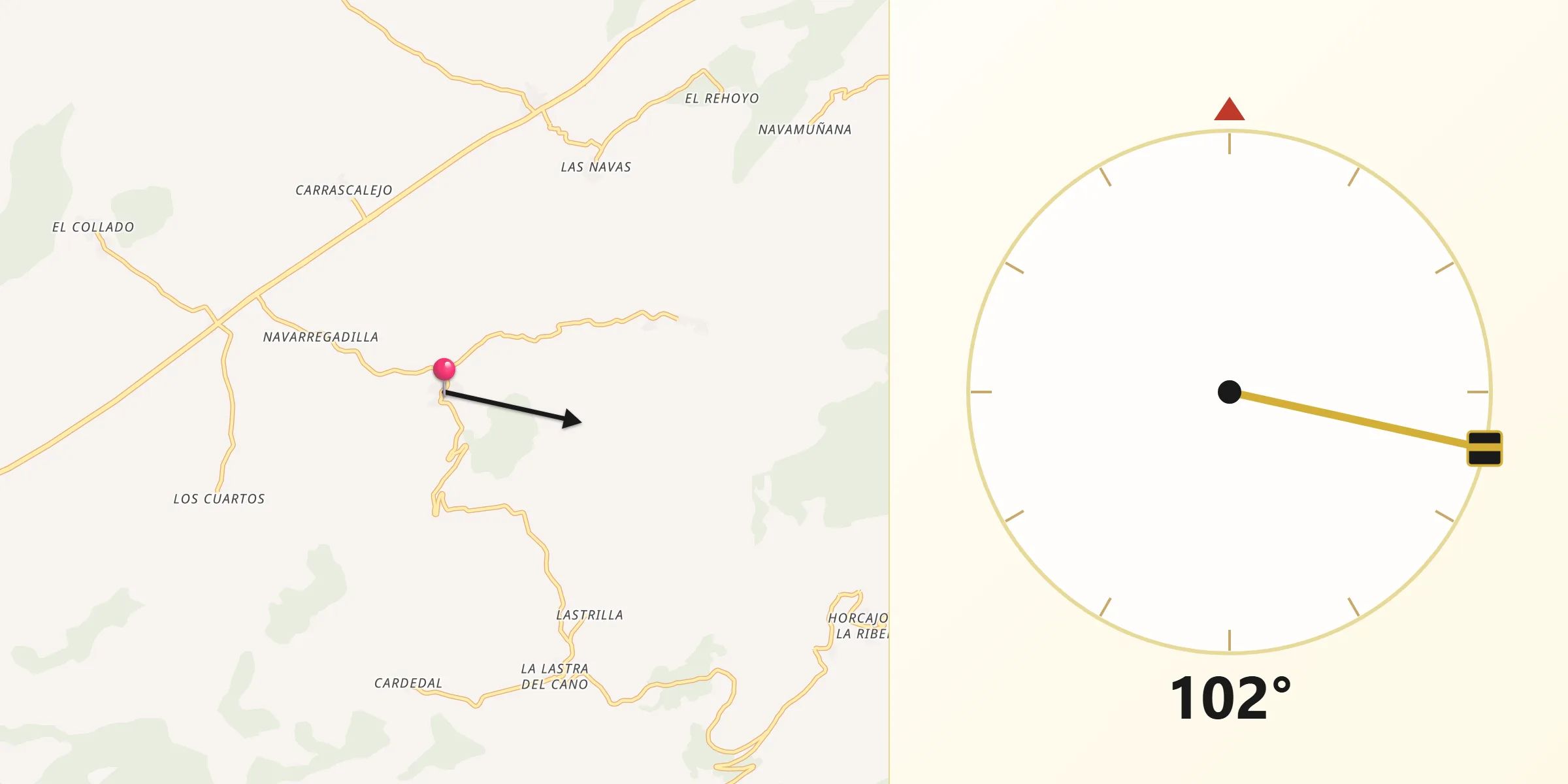 Dirección de la Qibla desde Aldeanueva de Santa Cruz