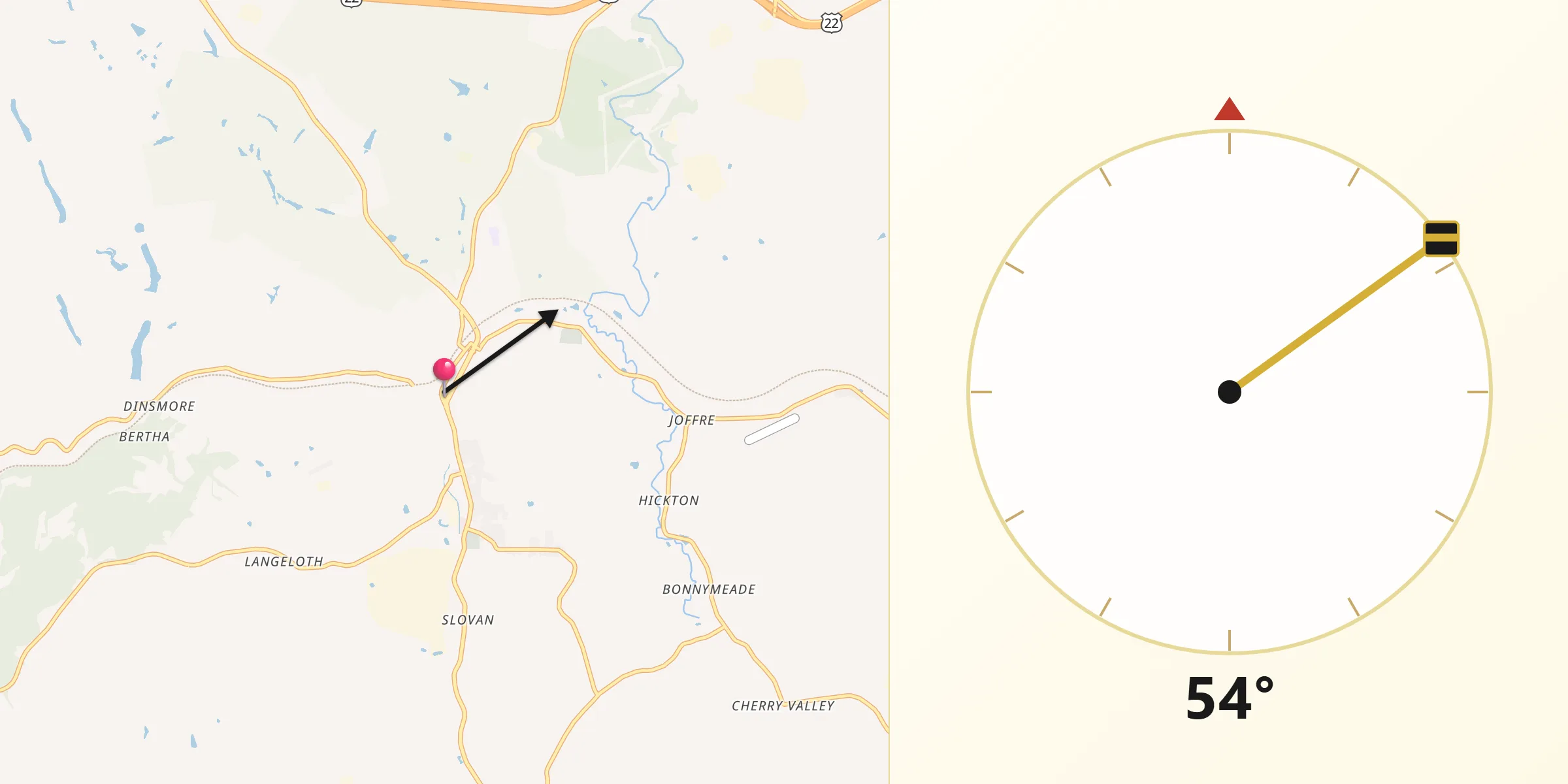 Qibla Direction from Burgettstown