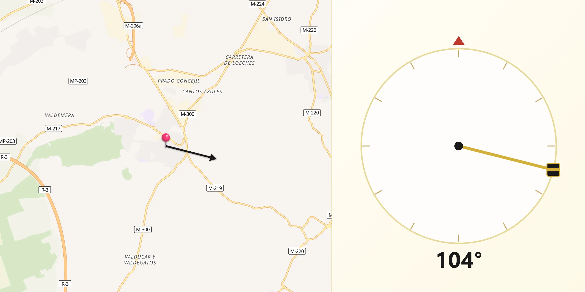 Dirección de la Qibla desde Loeches