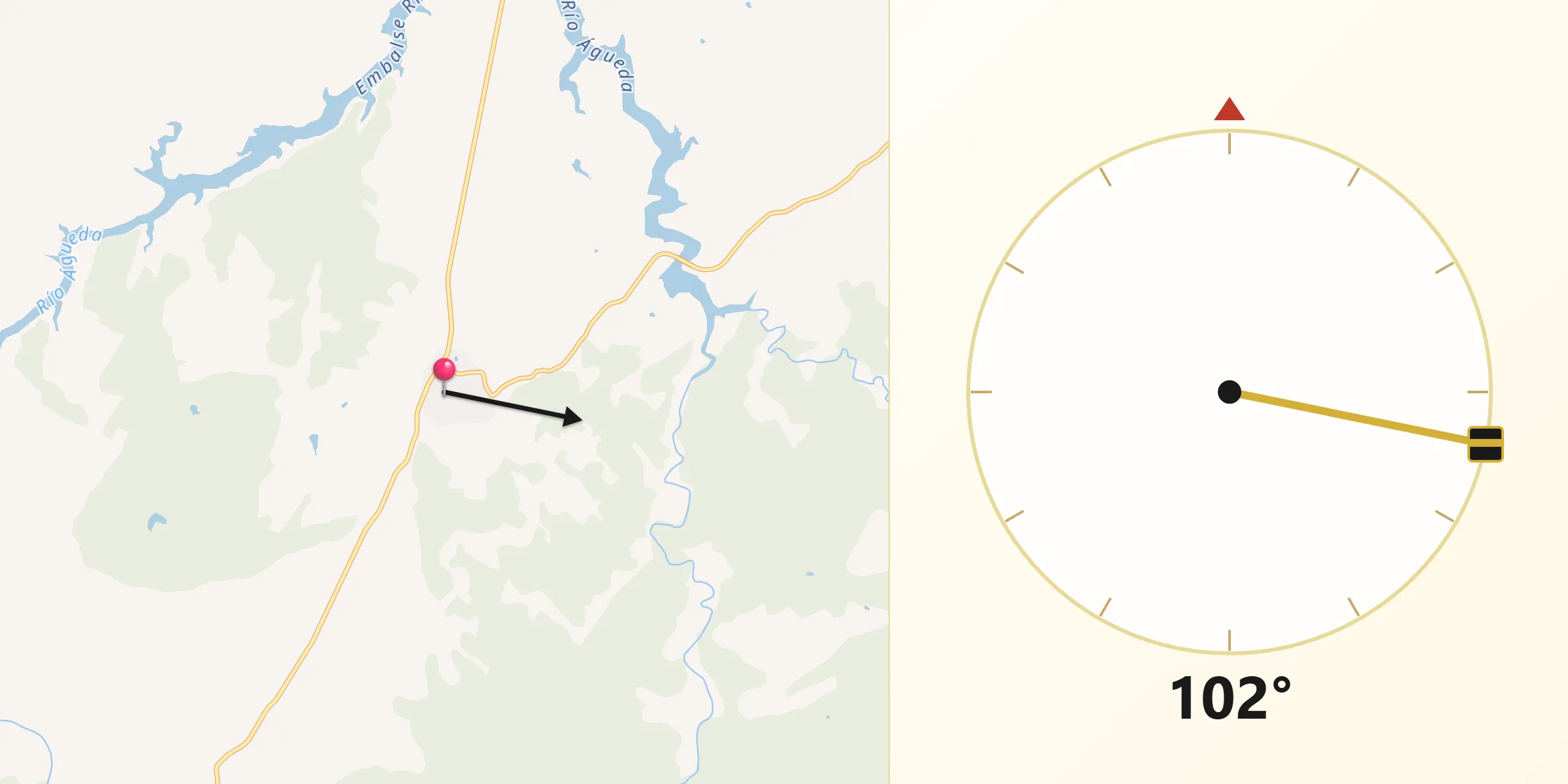 Dirección de la Qibla desde Robleda