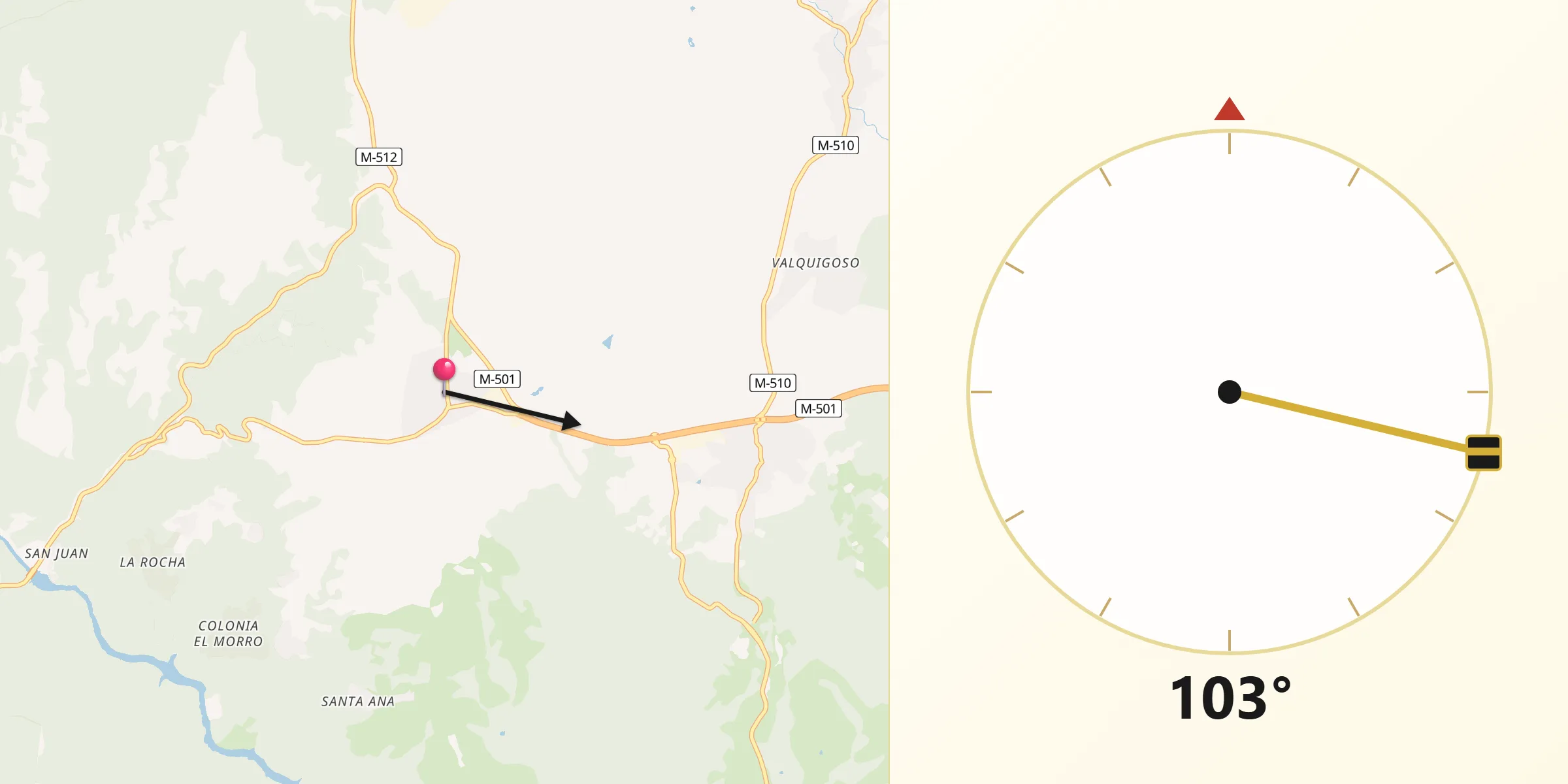 Dirección de la Qibla desde Navas del Rey