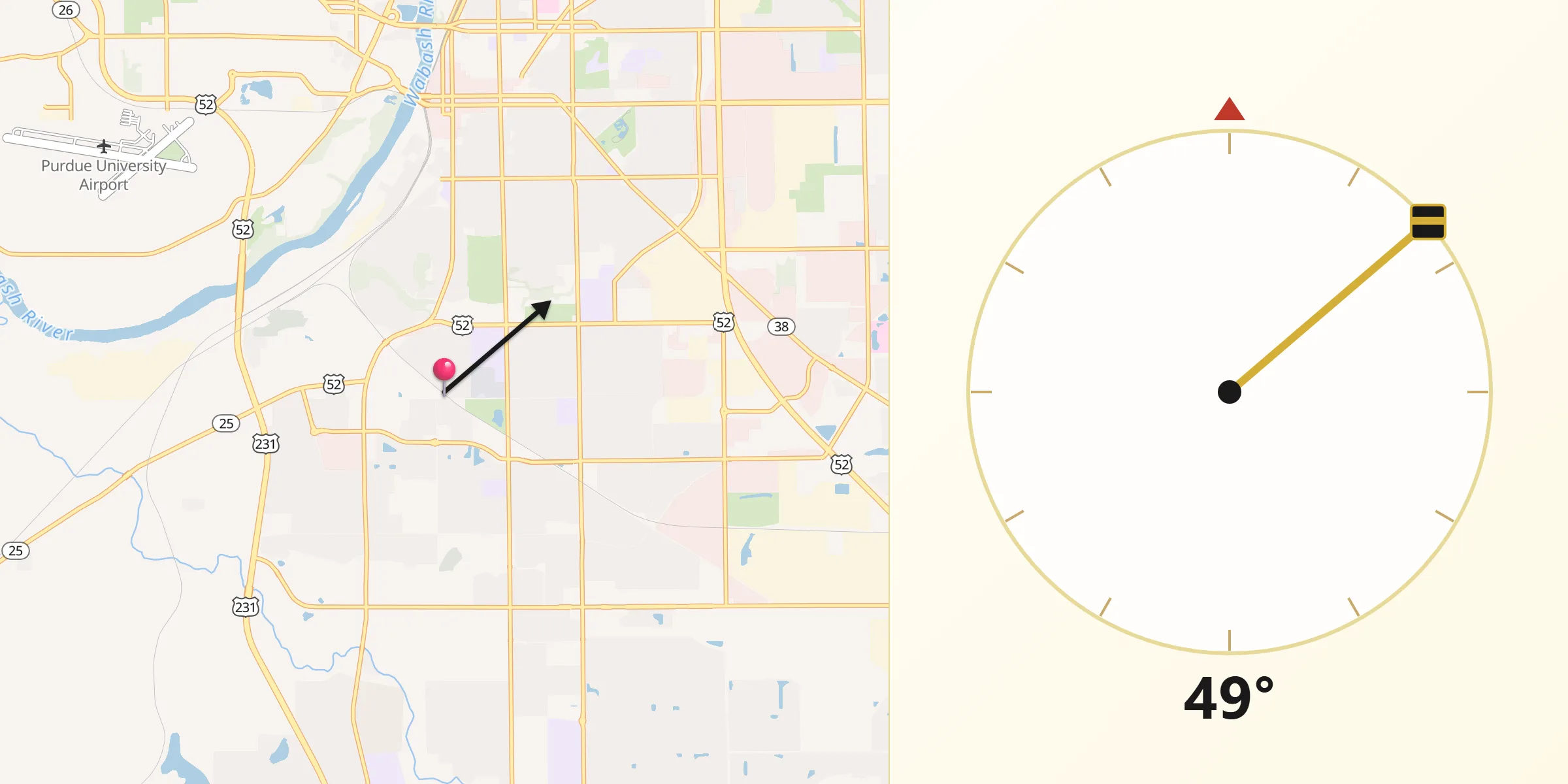 Qibla Direction from Tippecanoe