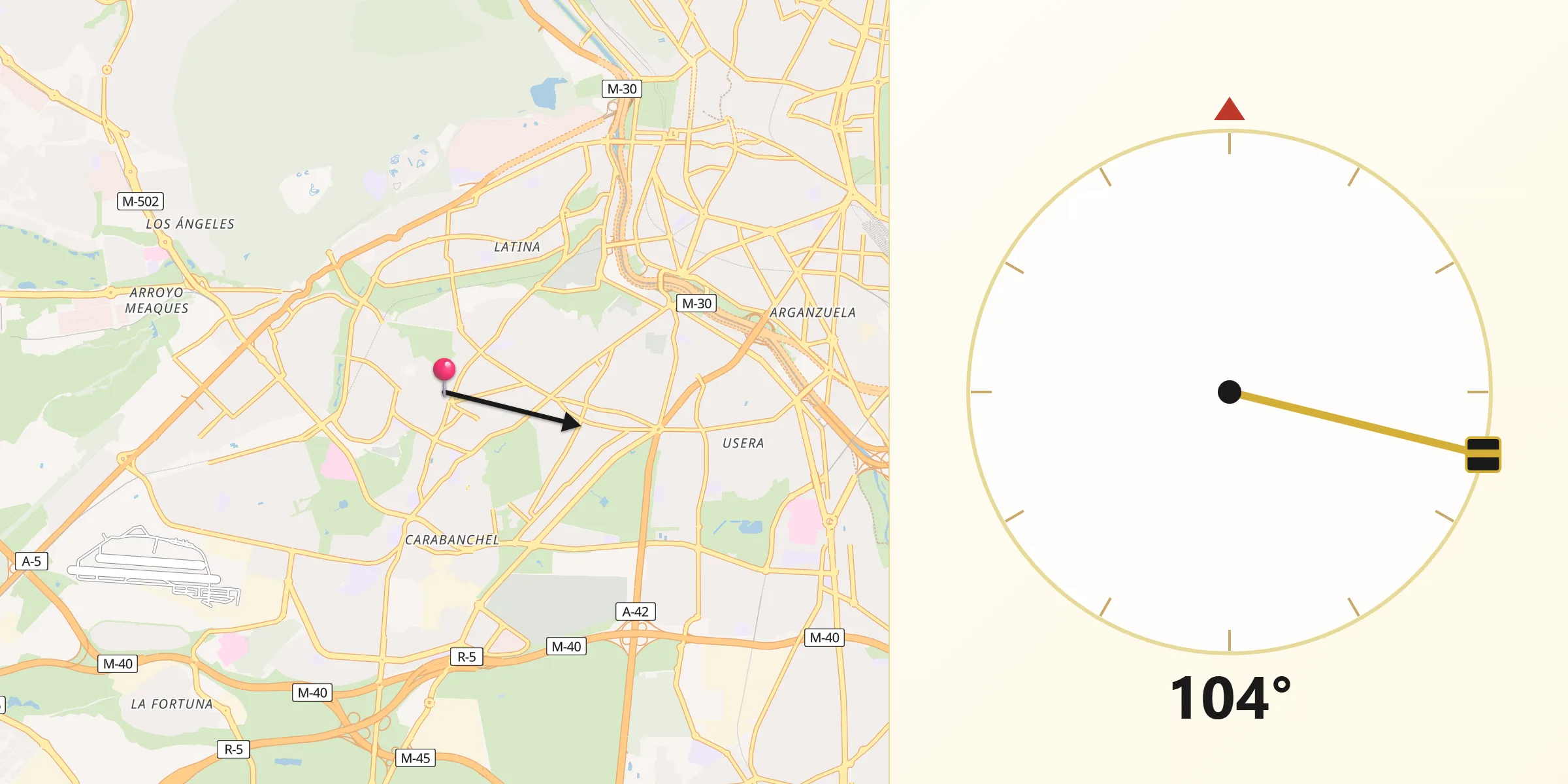 Direção da Qibla a partir de Latina
