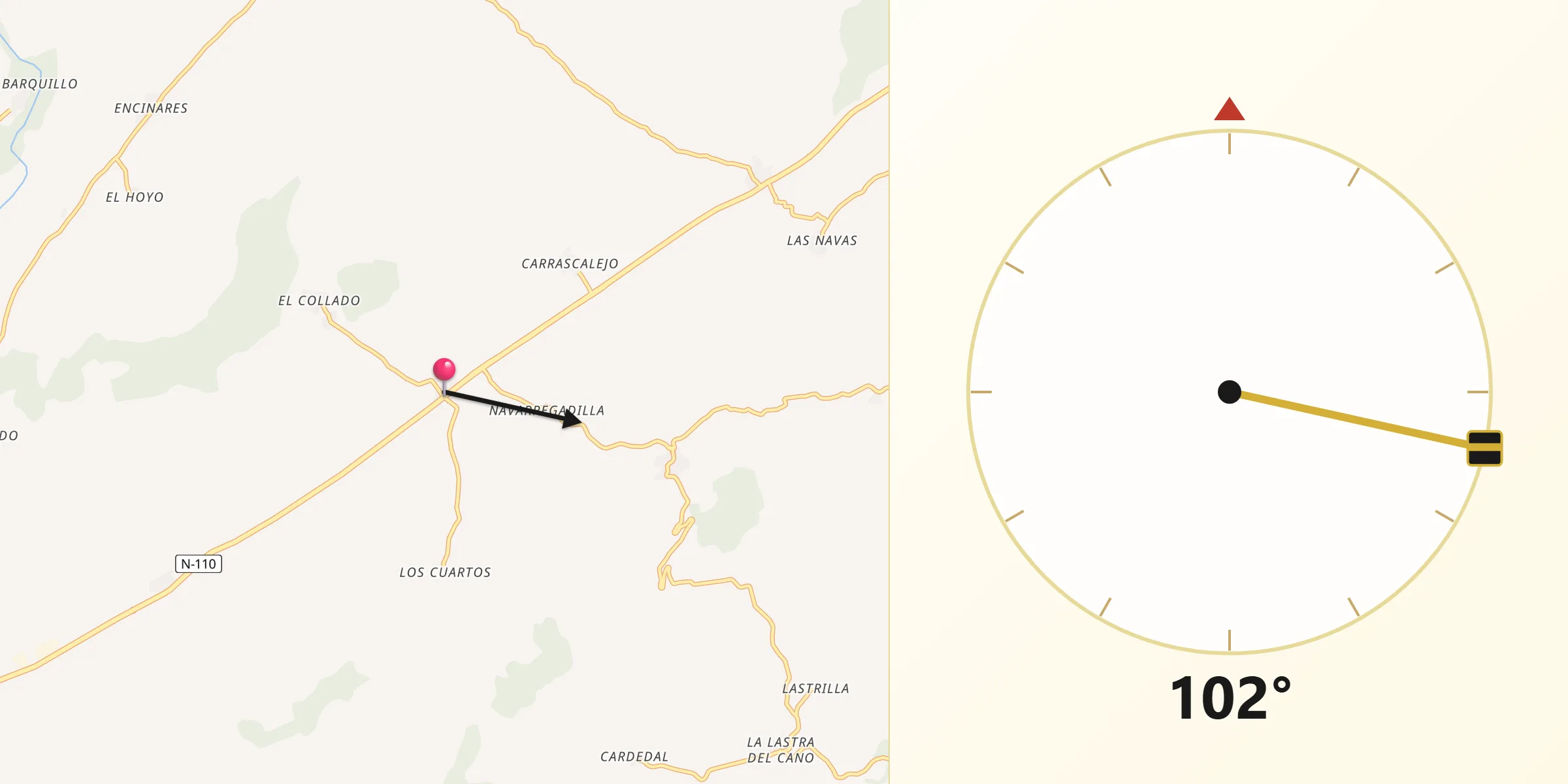 Dirección de la Qibla desde Santa María de los Caballeros