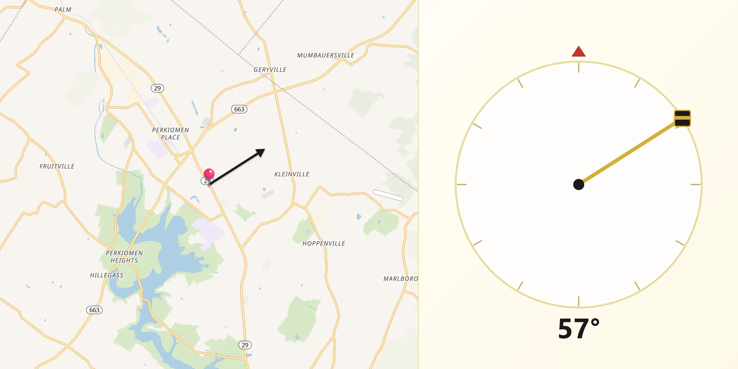 Qibla Direction from Pennsburg