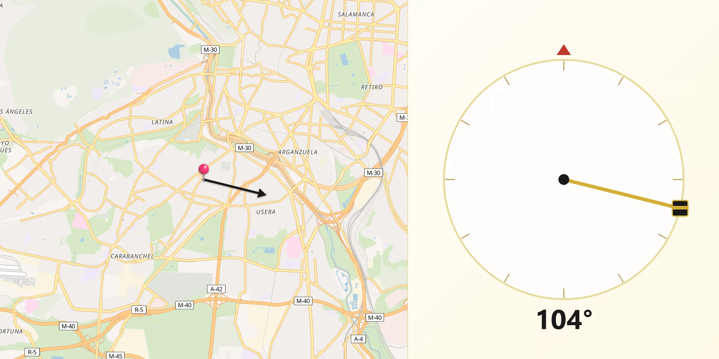 Dirección de la Qibla desde Carabanchel