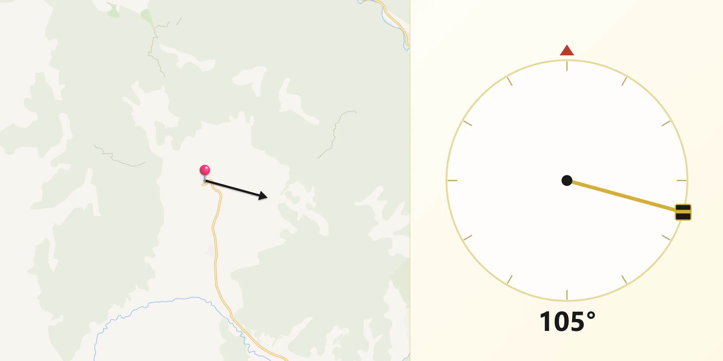 Dirección de la Qibla desde Fresneda de la Sierra