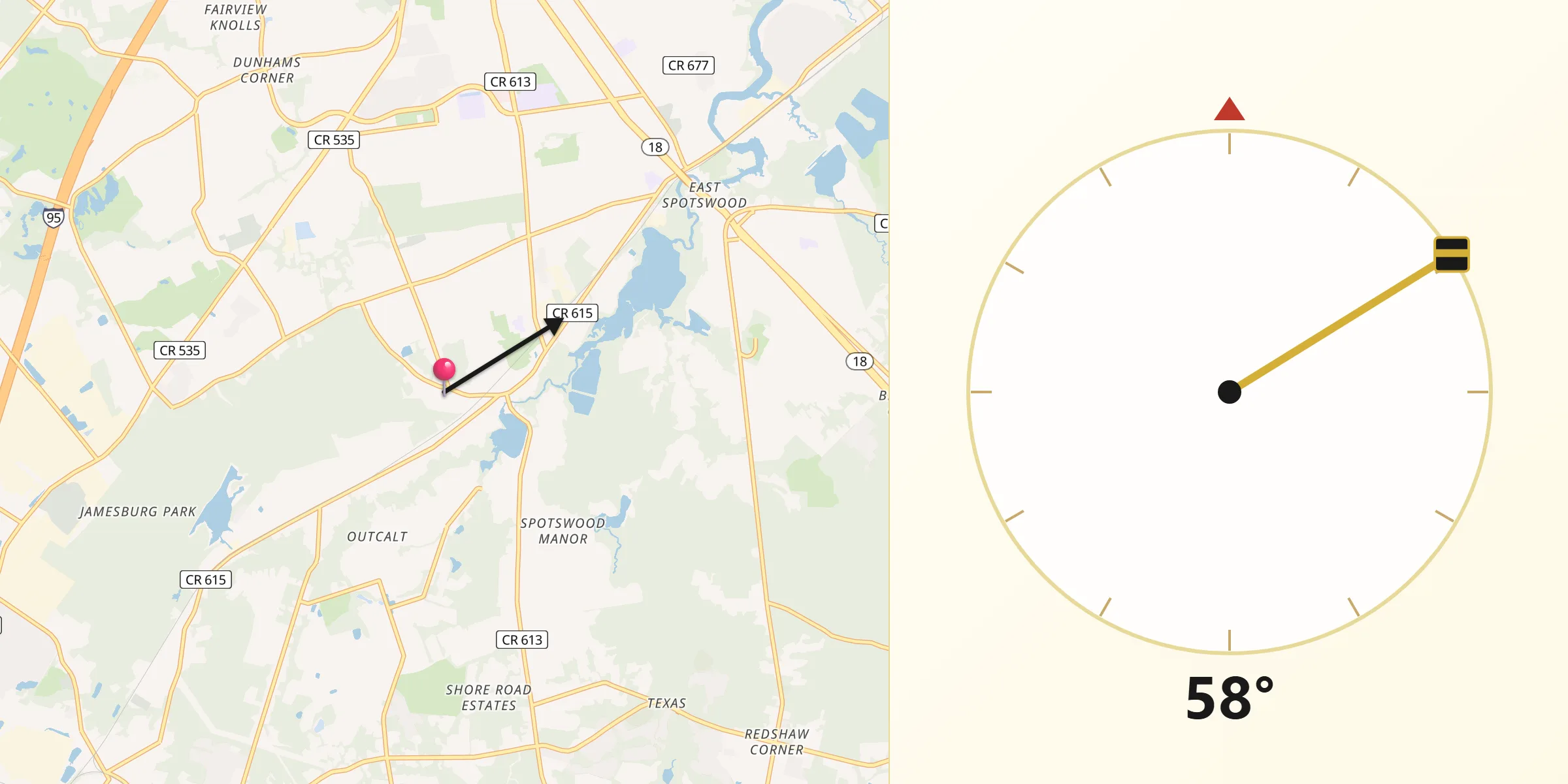 Qibla Direction from Spotswood