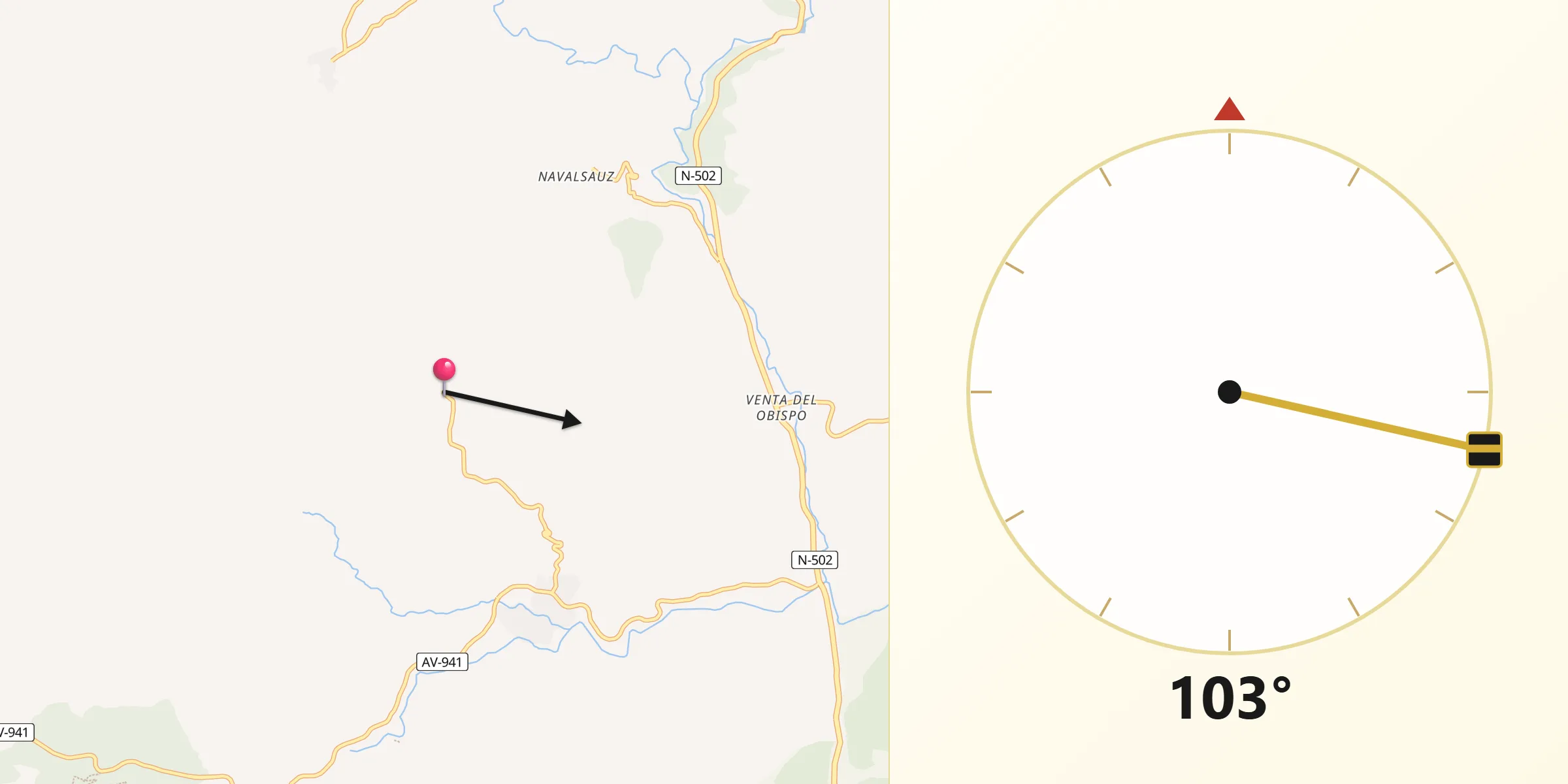 Dirección de la Qibla desde Hoyos de Miguel Muñoz