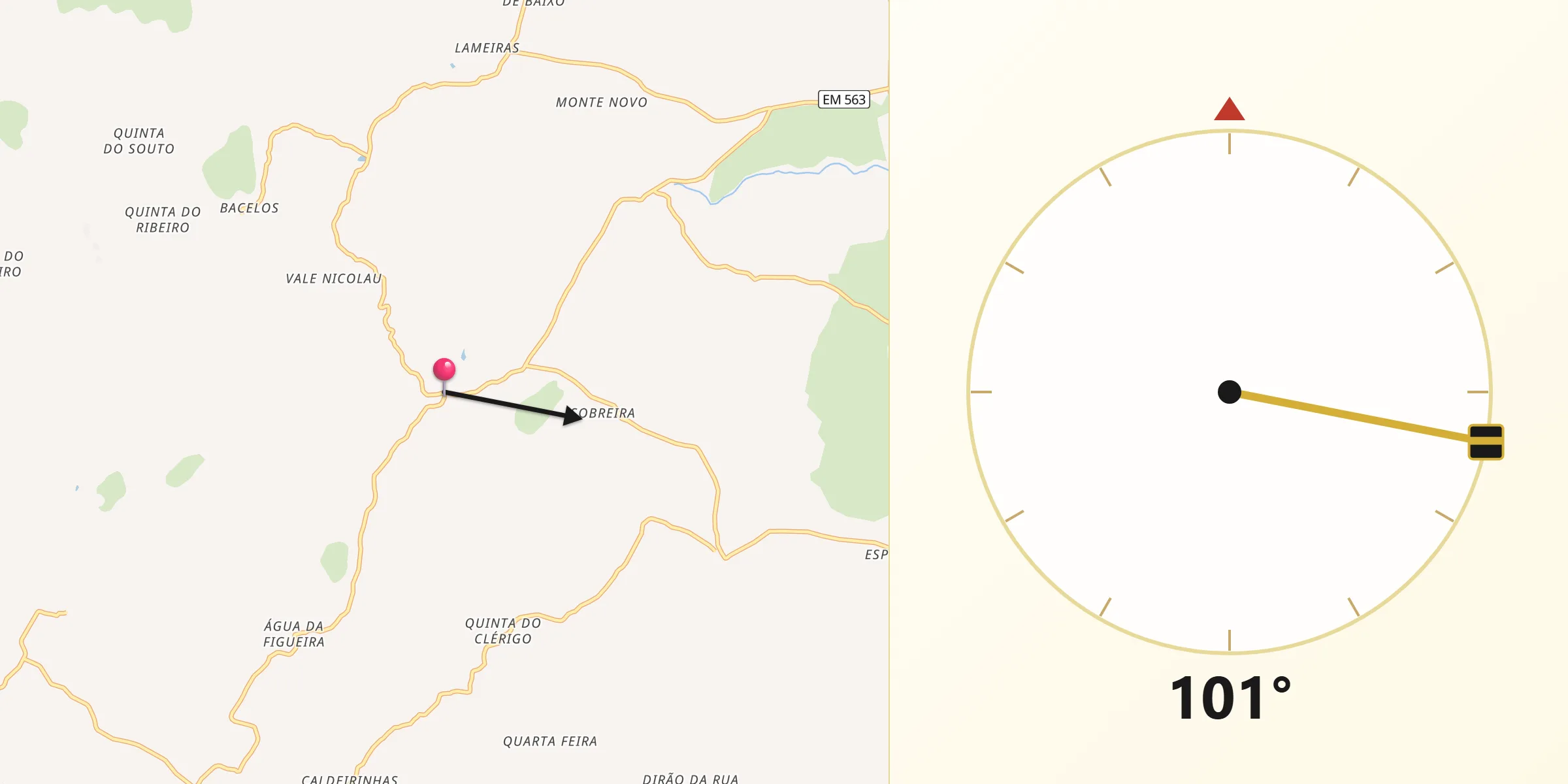 Direção da Qibla a partir de Pena Lobo