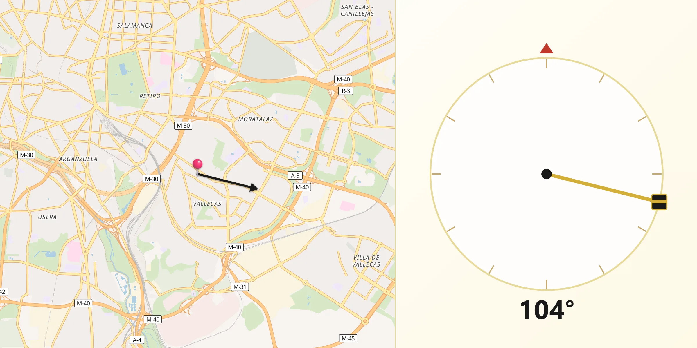 Direção da Qibla a partir de Puente de Vallecas