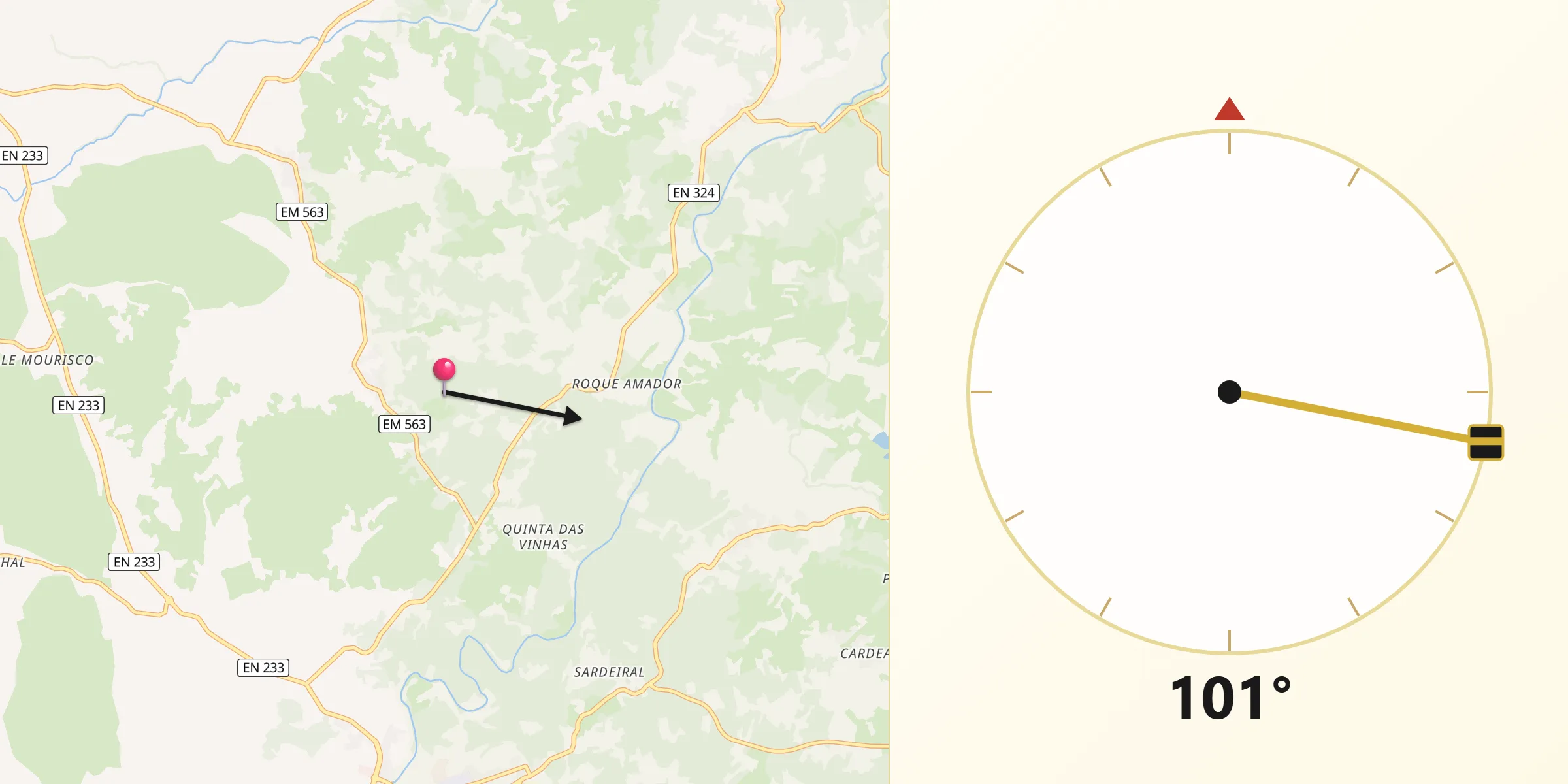 Direção da Qibla a partir de Baraçal