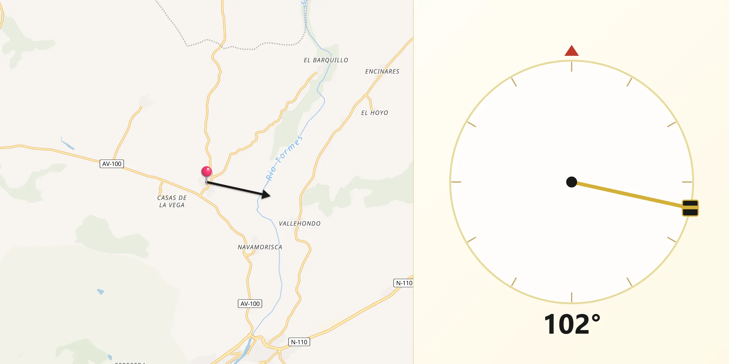 Dirección de la Qibla desde El Losar del Barco
