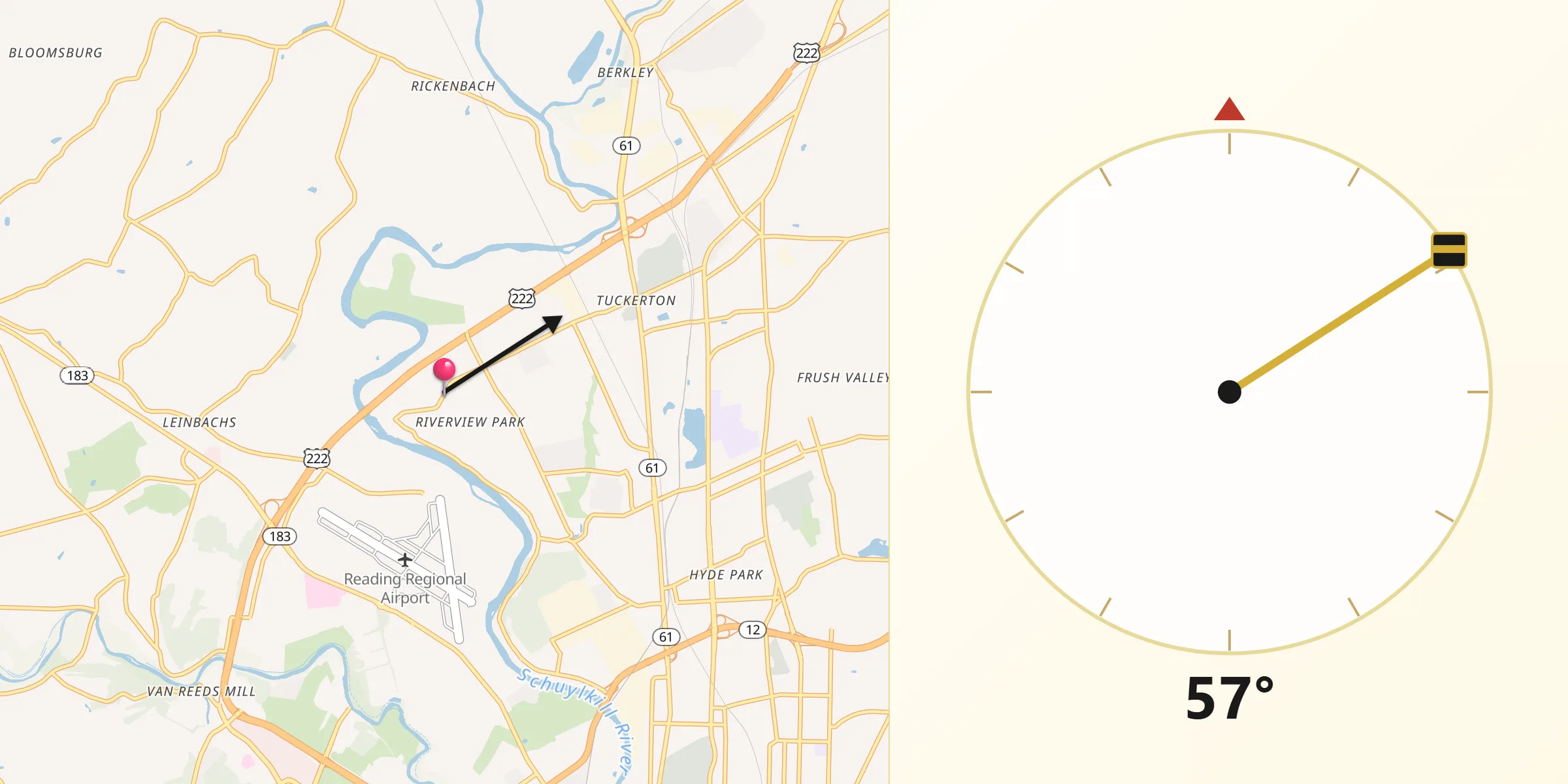 Qibla Direction from Fox Chase