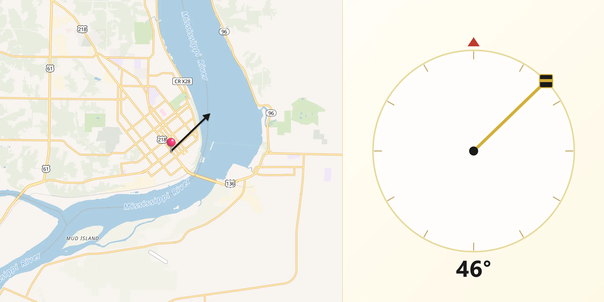 Qibla Direction from Keokuk