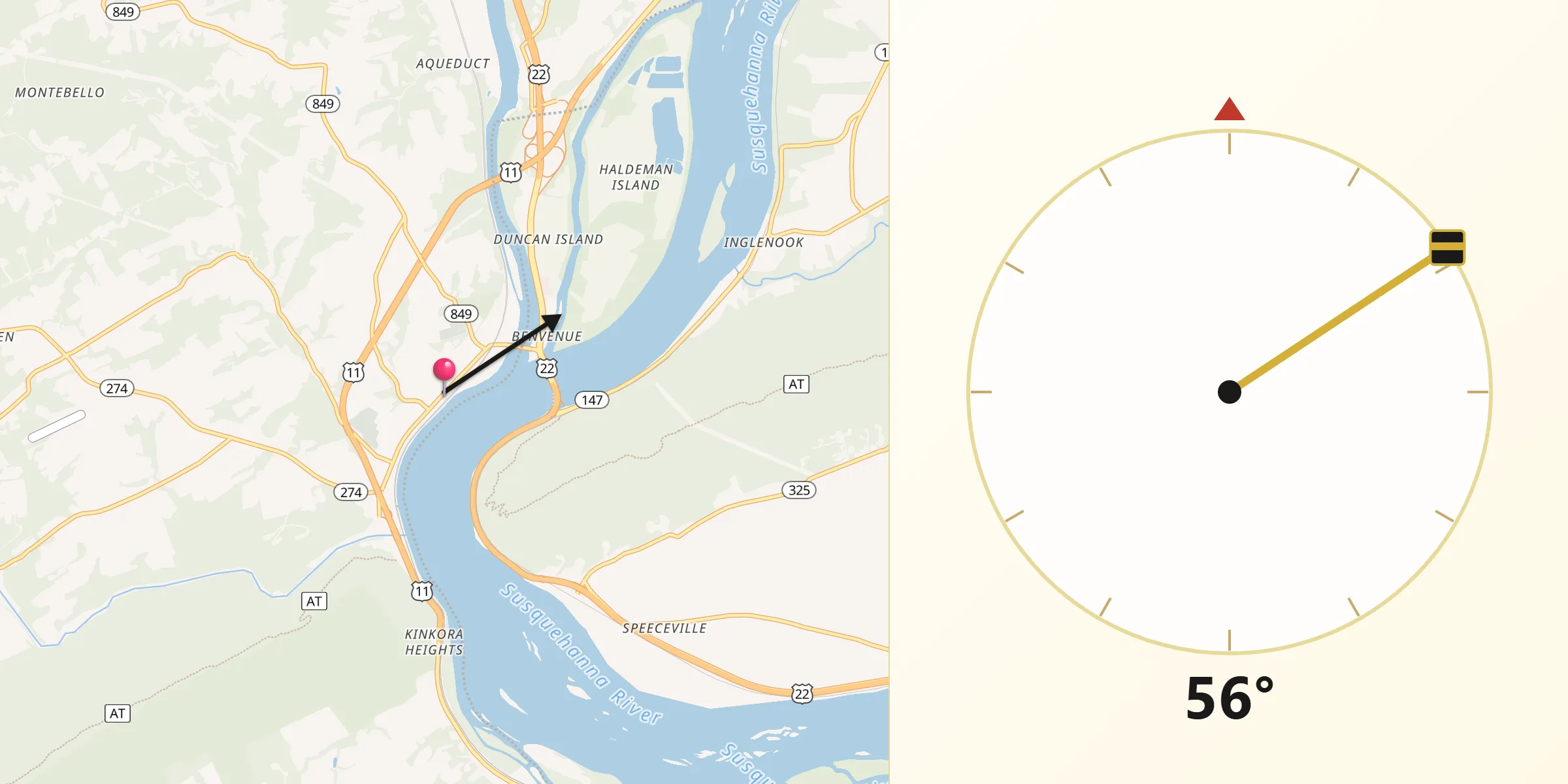 Qibla Direction from Duncannon