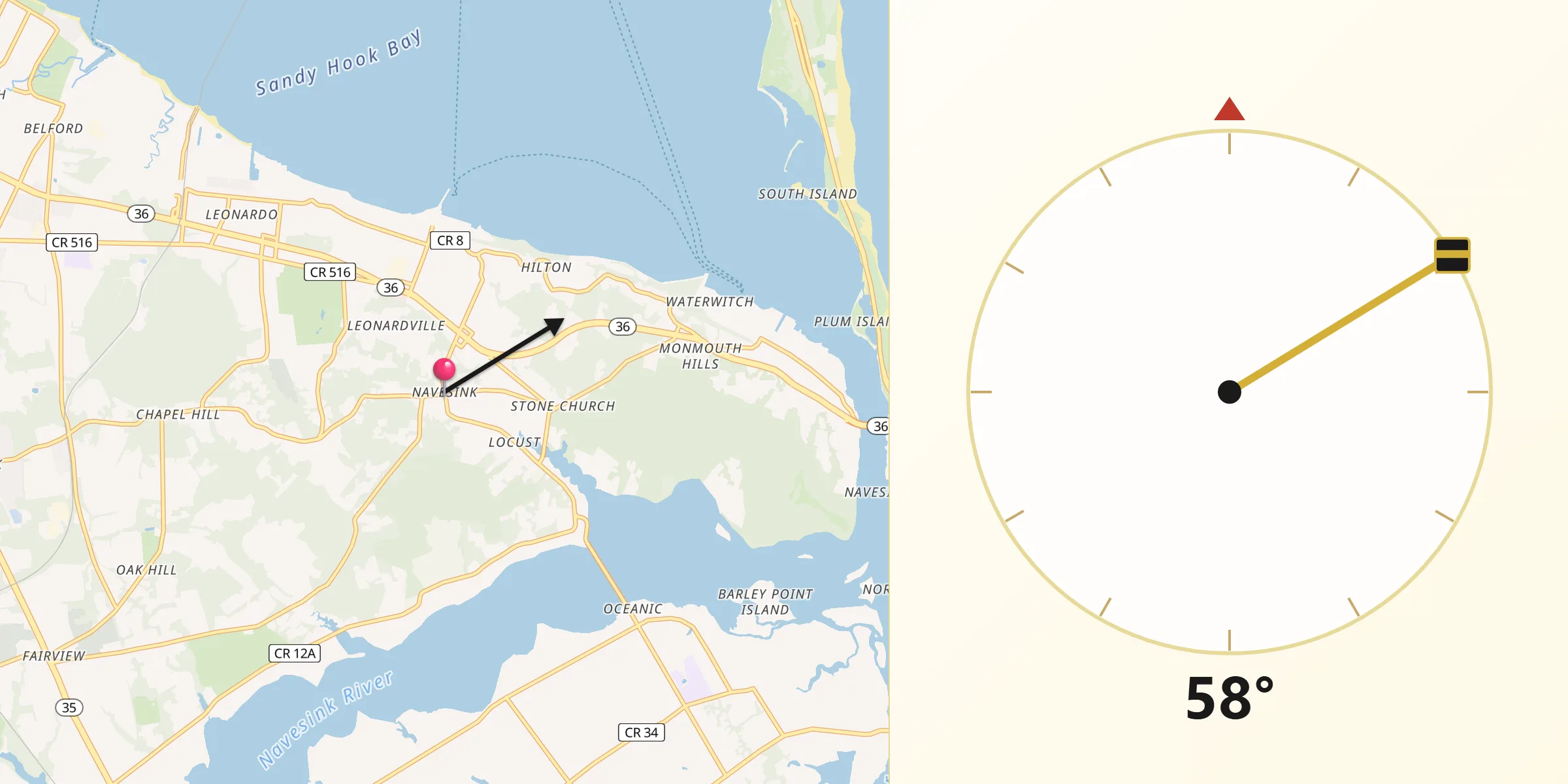 Qibla Direction from Navesink