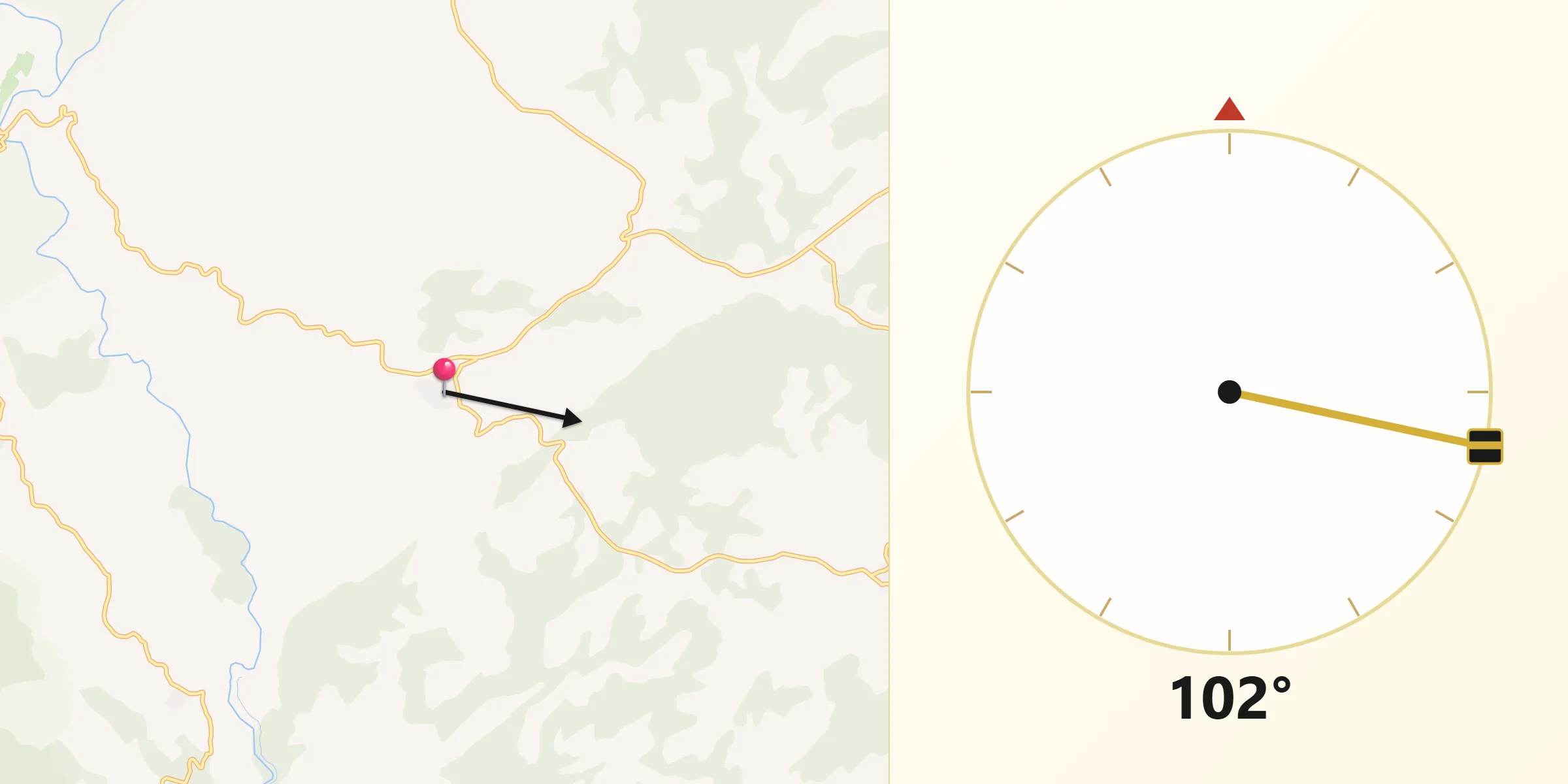 Dirección de la Qibla desde Colmenar de Montemayor