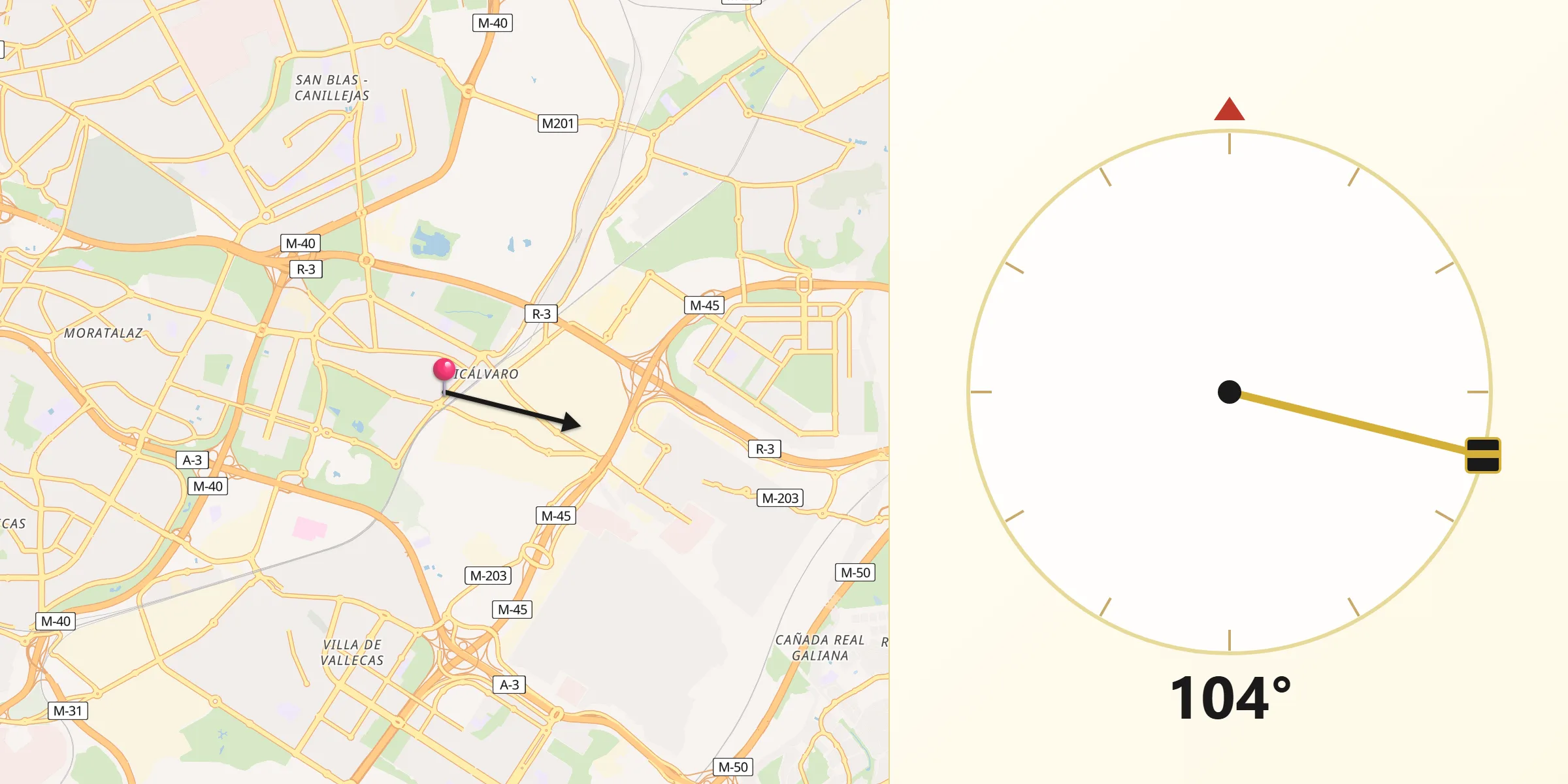 Dirección de la Qibla desde Vicálvaro