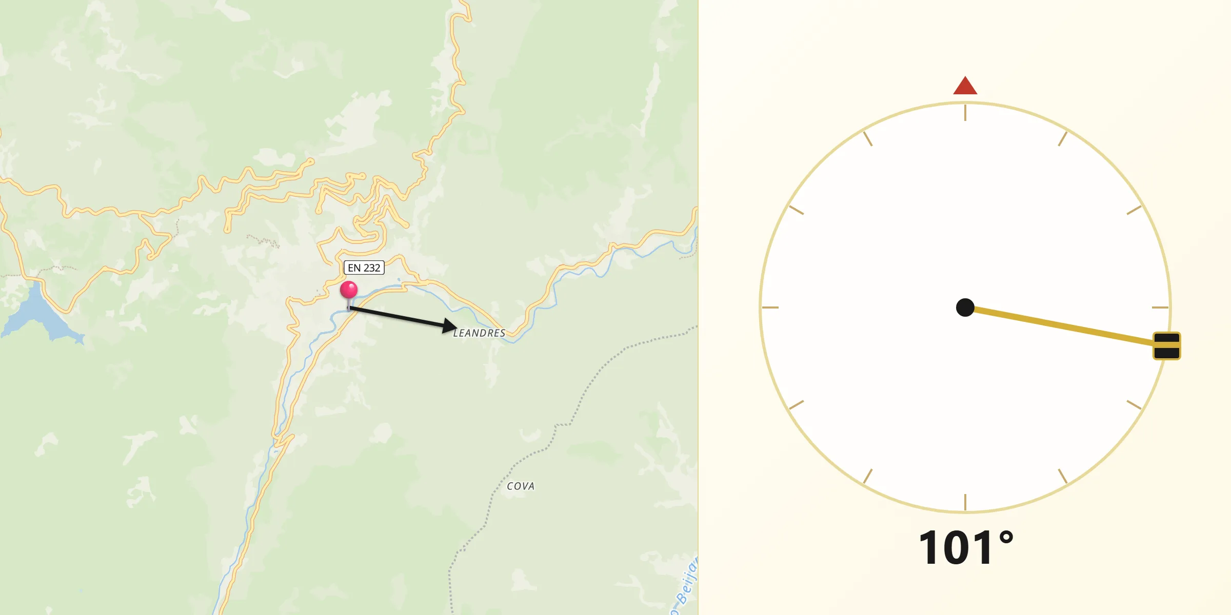 Direção da Qibla a partir de Manteigas