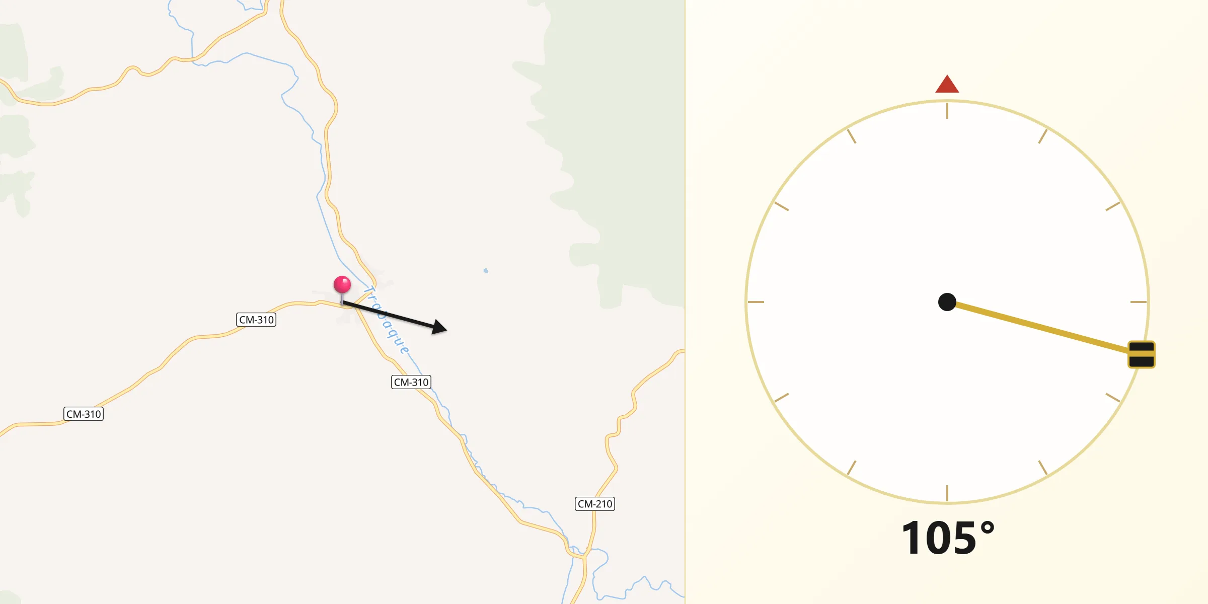 Dirección de la Qibla desde Villaconejos de Trabaque