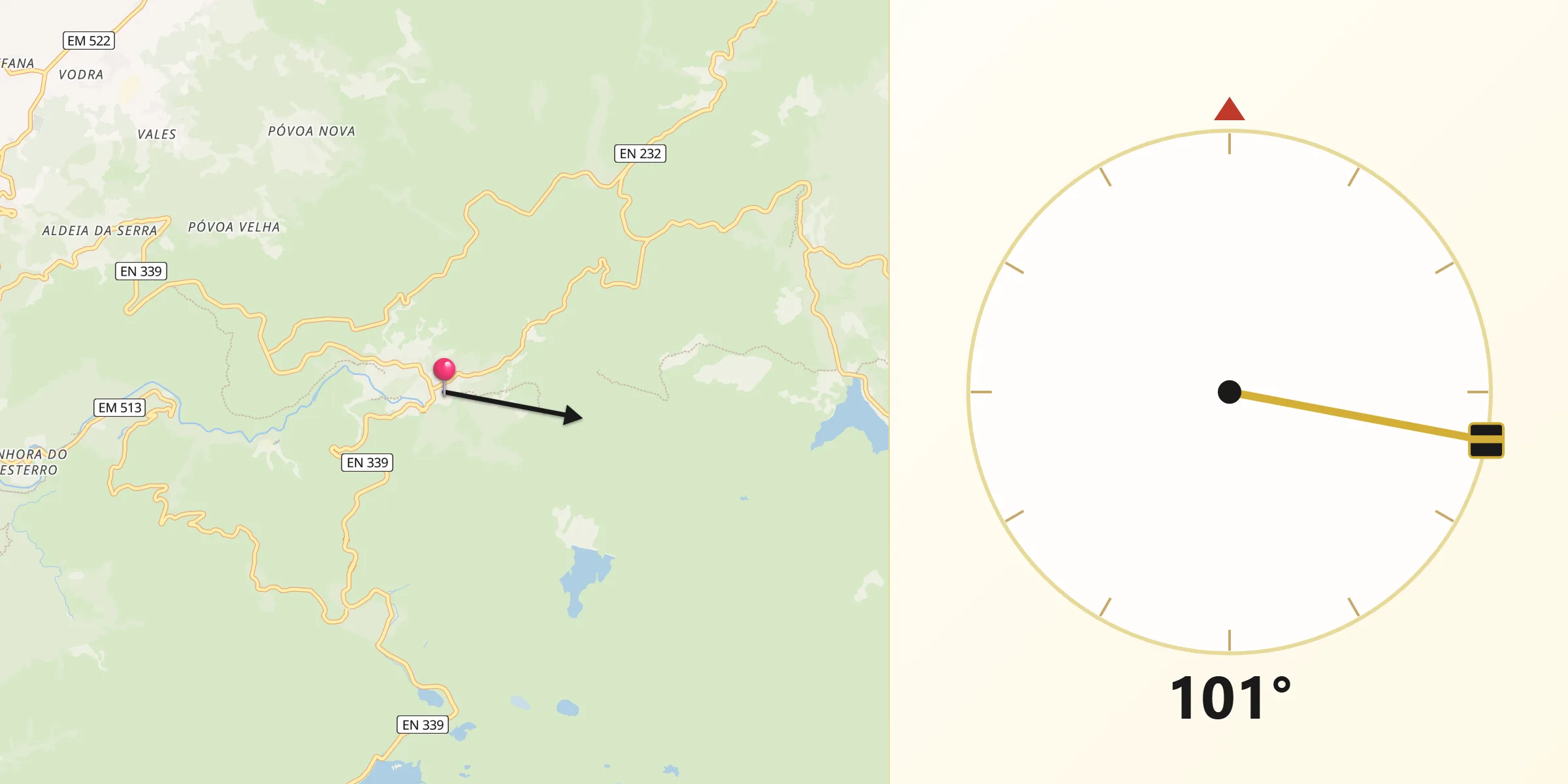Direção da Qibla a partir de Sabugueiro