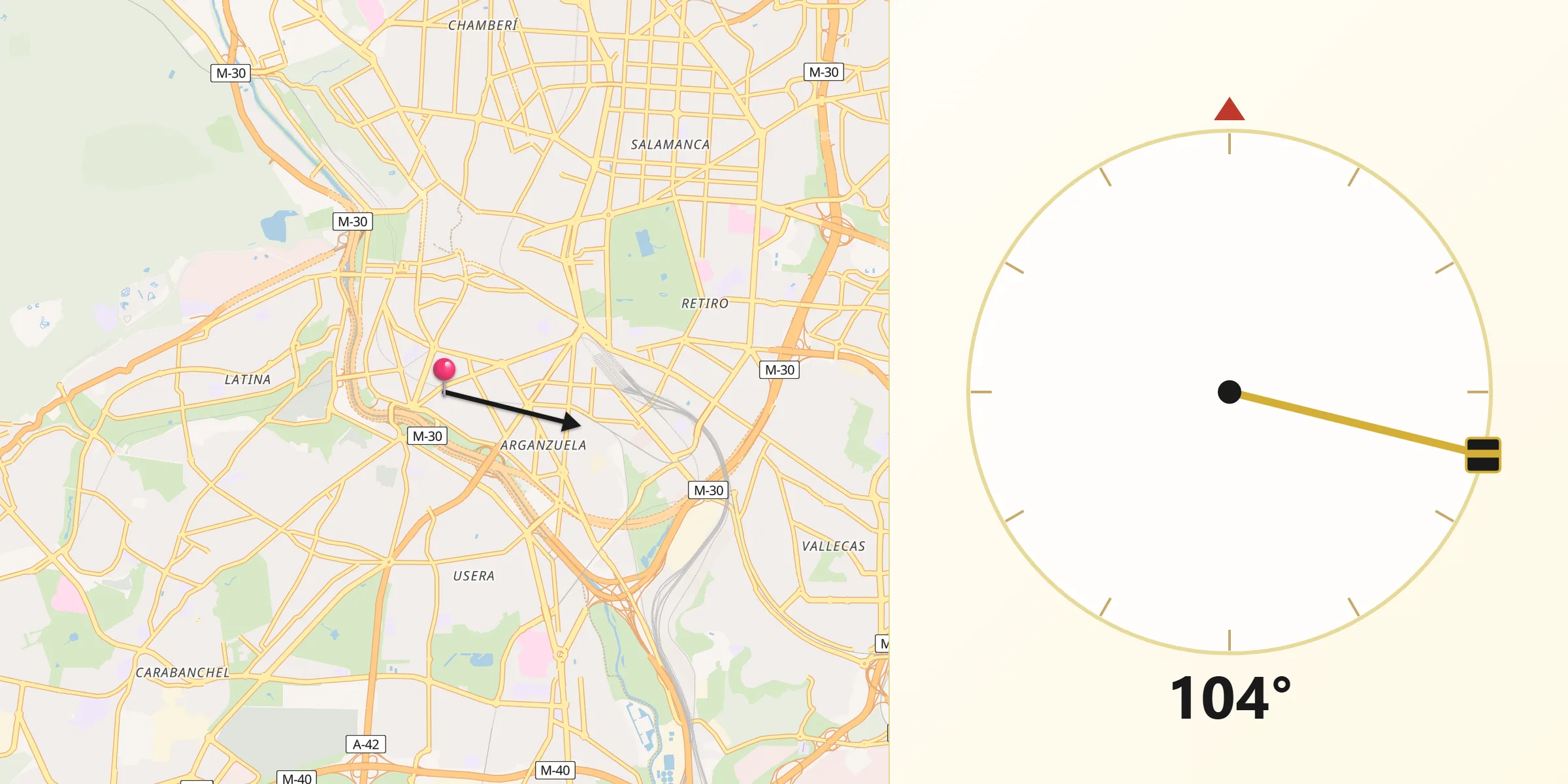 Dirección de la Qibla desde Provincia de Madrid