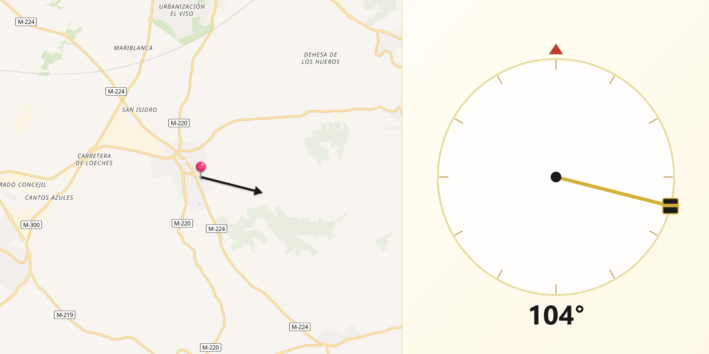 Dirección de la Qibla desde Torres de la Alameda