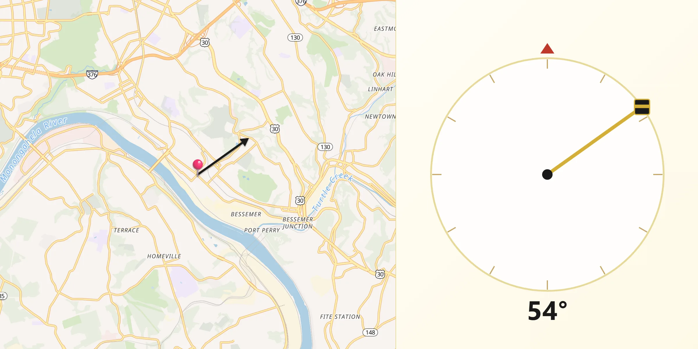 Qibla Direction from Braddock