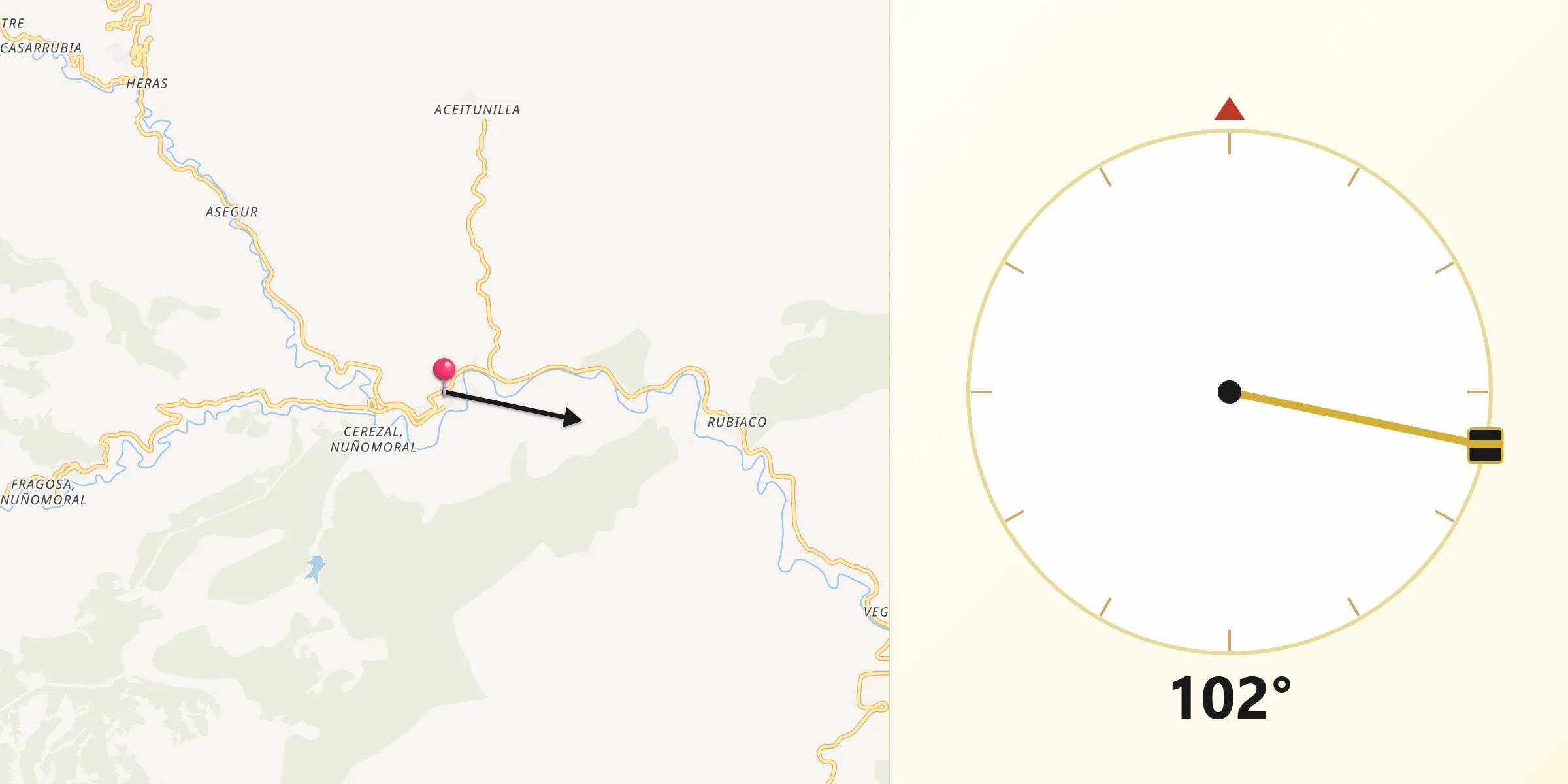 Dirección de la Qibla desde Nuñomoral