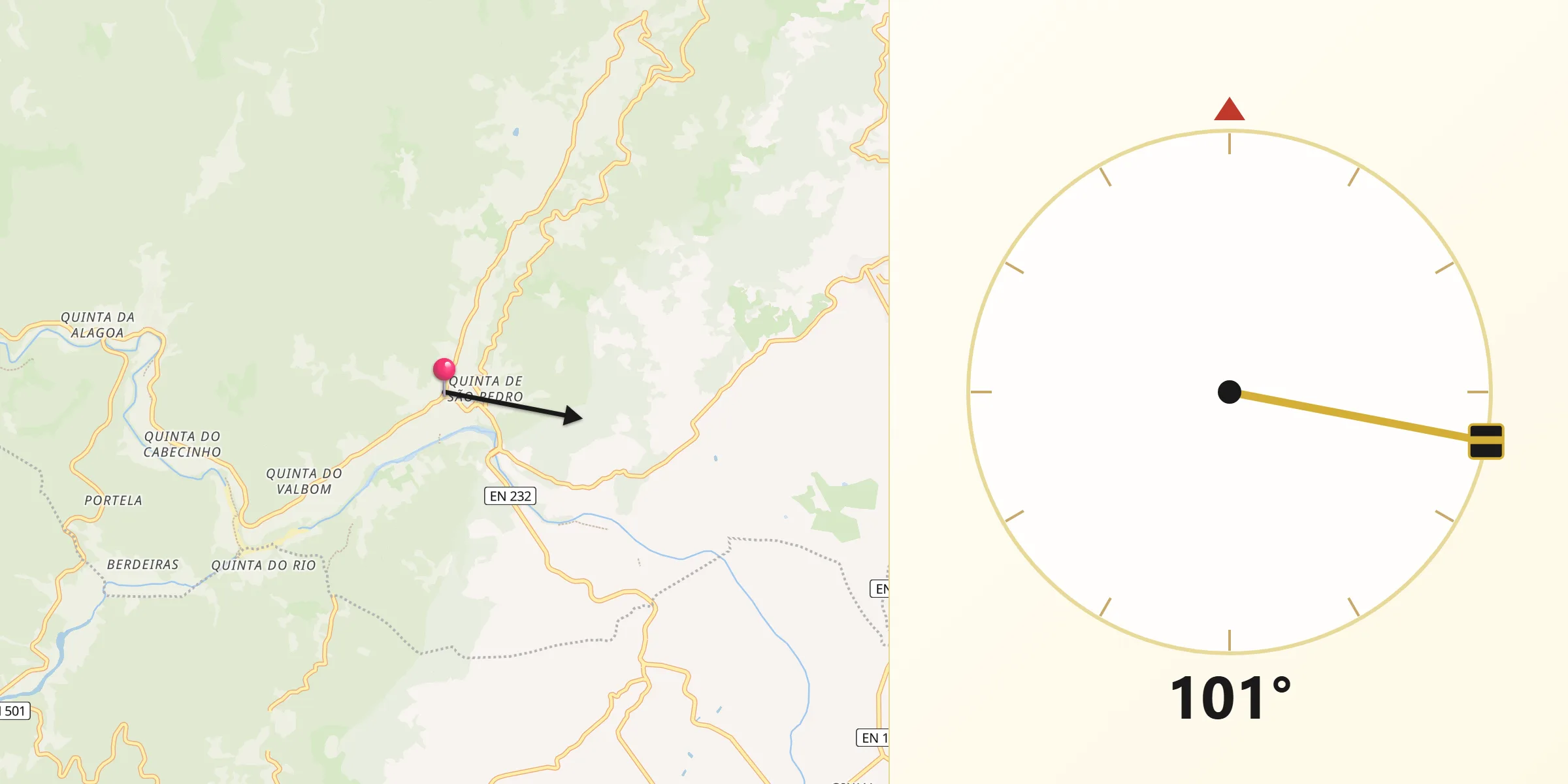 Direção da Qibla a partir de Valhelhas
