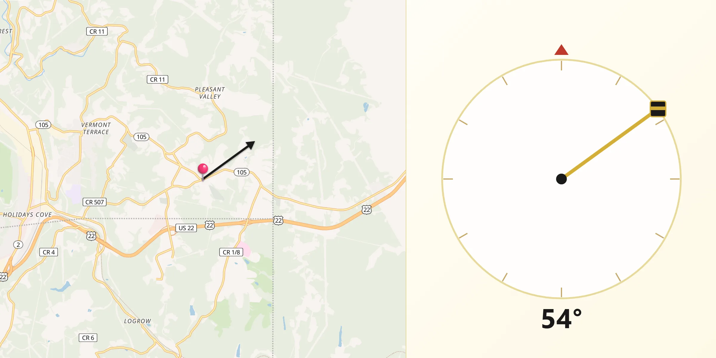 Qibla Direction from Weirton Heights
