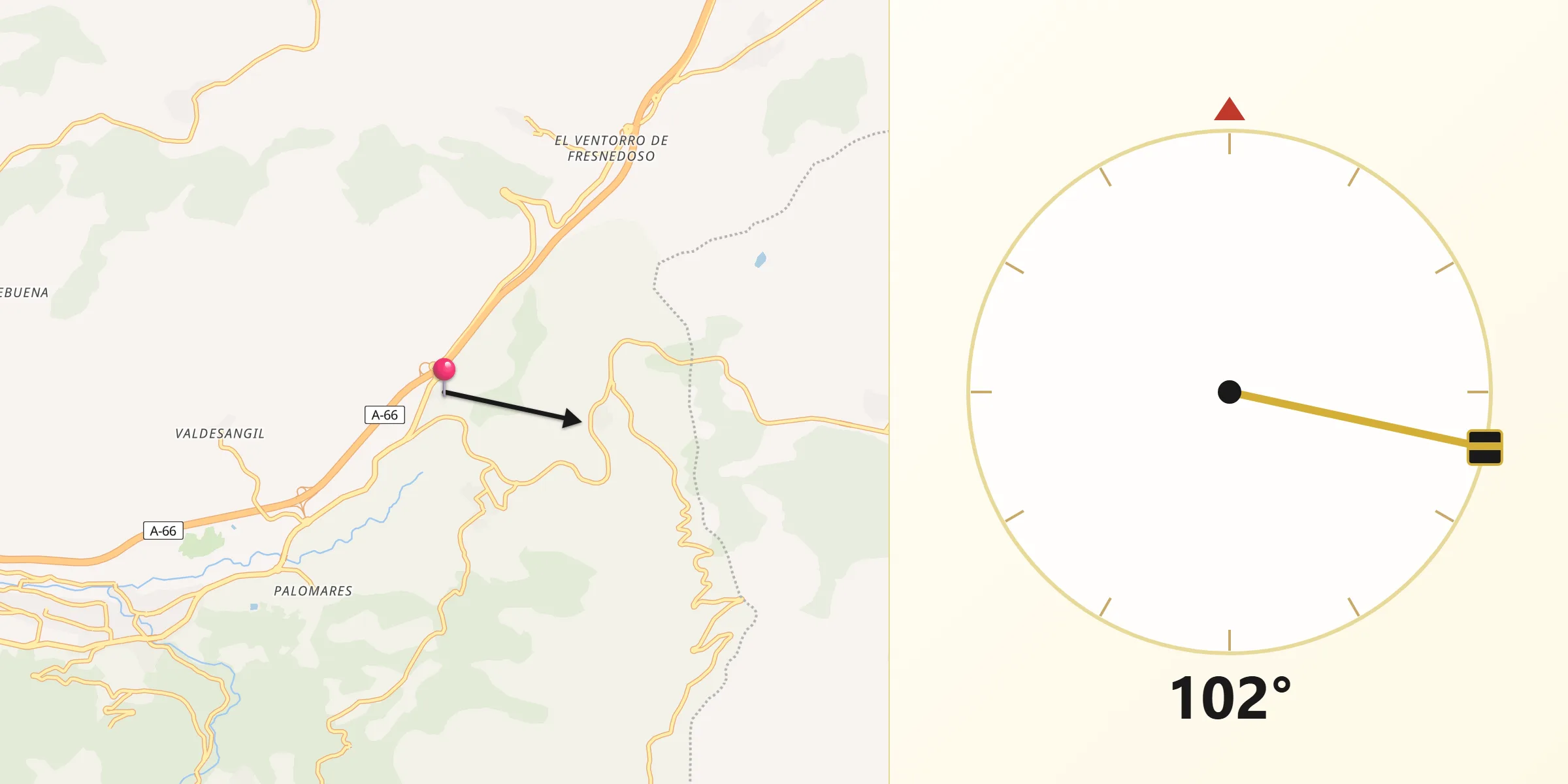 Dirección de la Qibla desde Vallejera de Riofrío