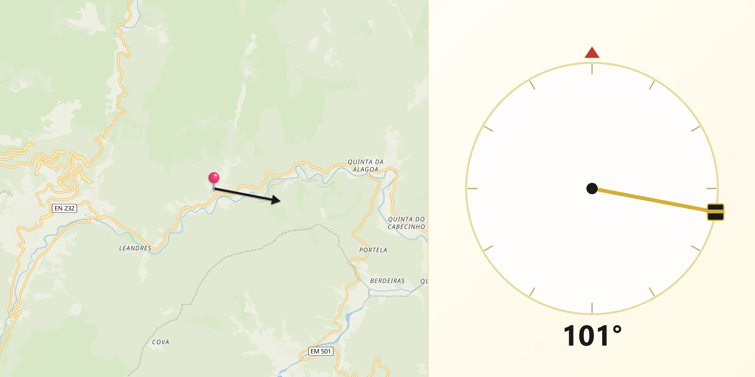 Direção da Qibla a partir de Sameiro