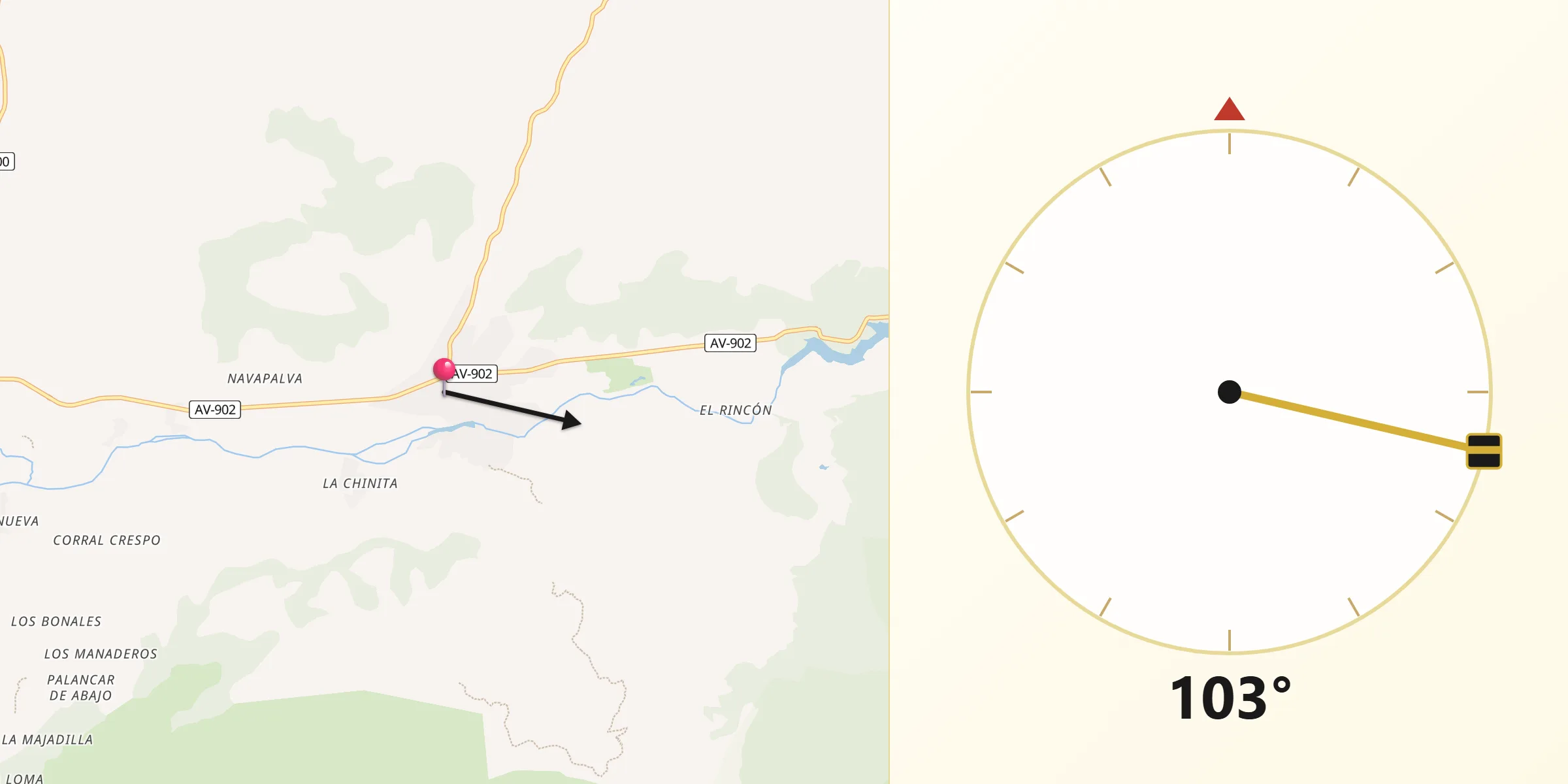 Dirección de la Qibla desde Navaluenga