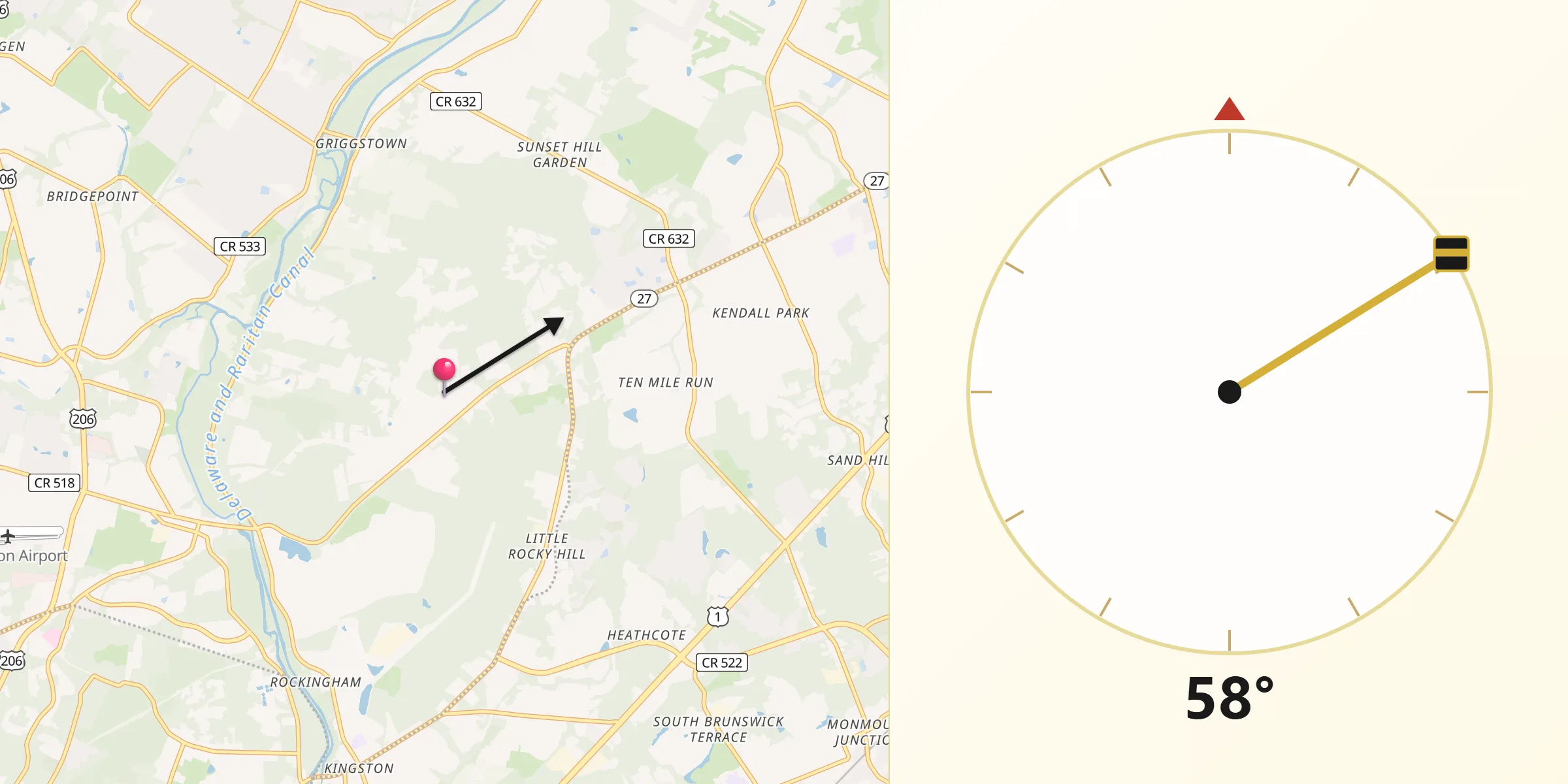 Qibla Direction from Ten Mile Run