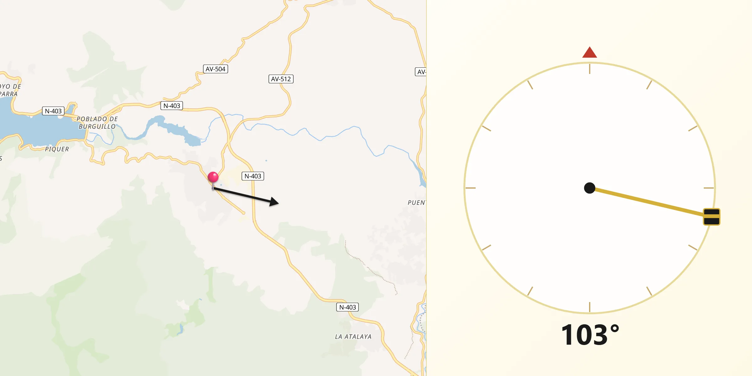 Dirección de la Qibla desde El Tiemblo