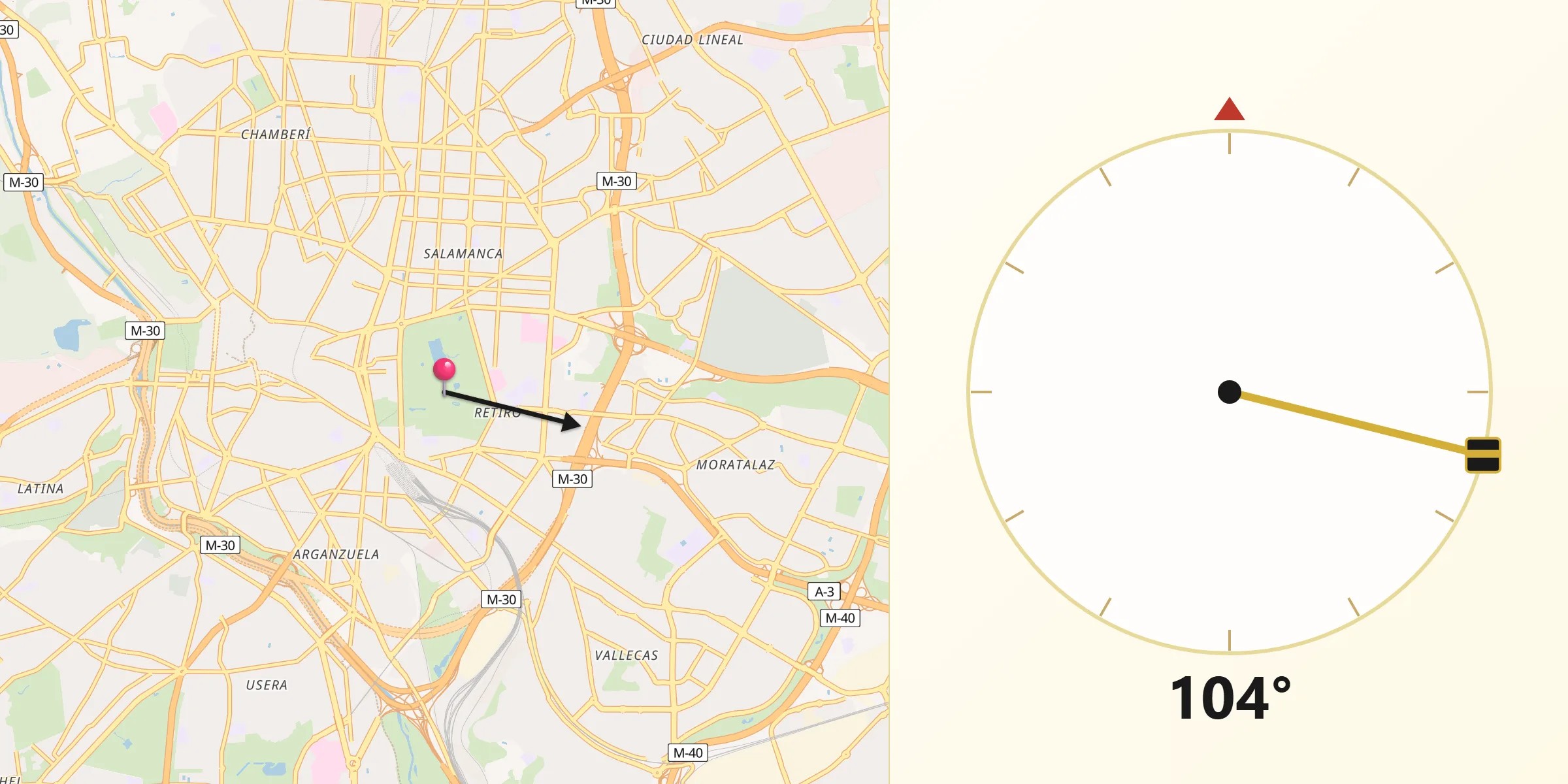 Direção da Qibla a partir de Retiro