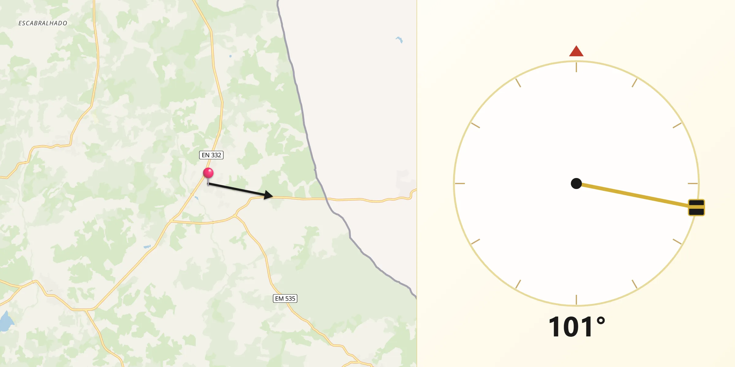 Direção da Qibla a partir de Aldeia da Ponte