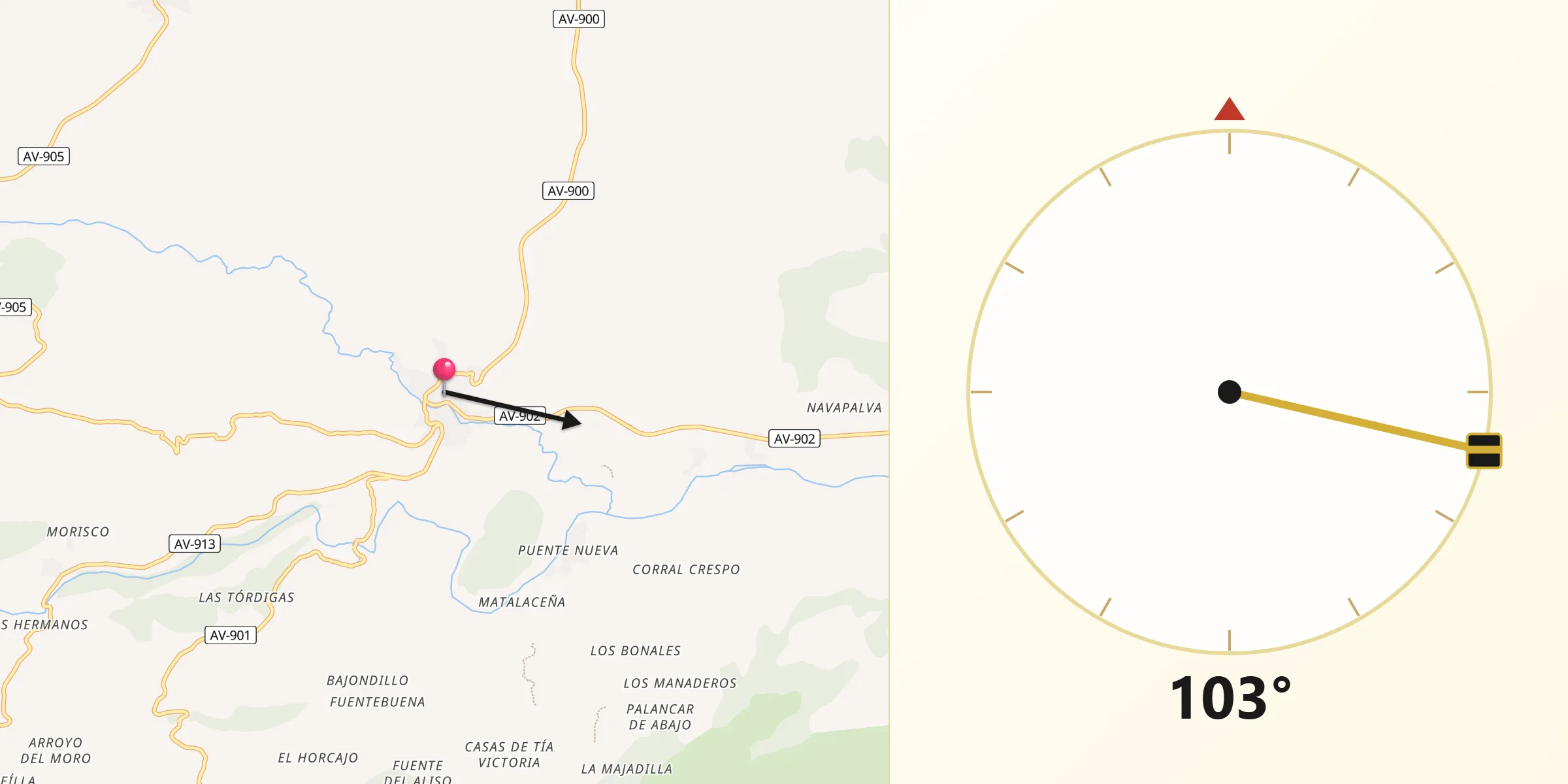 Dirección de la Qibla desde Burgohondo